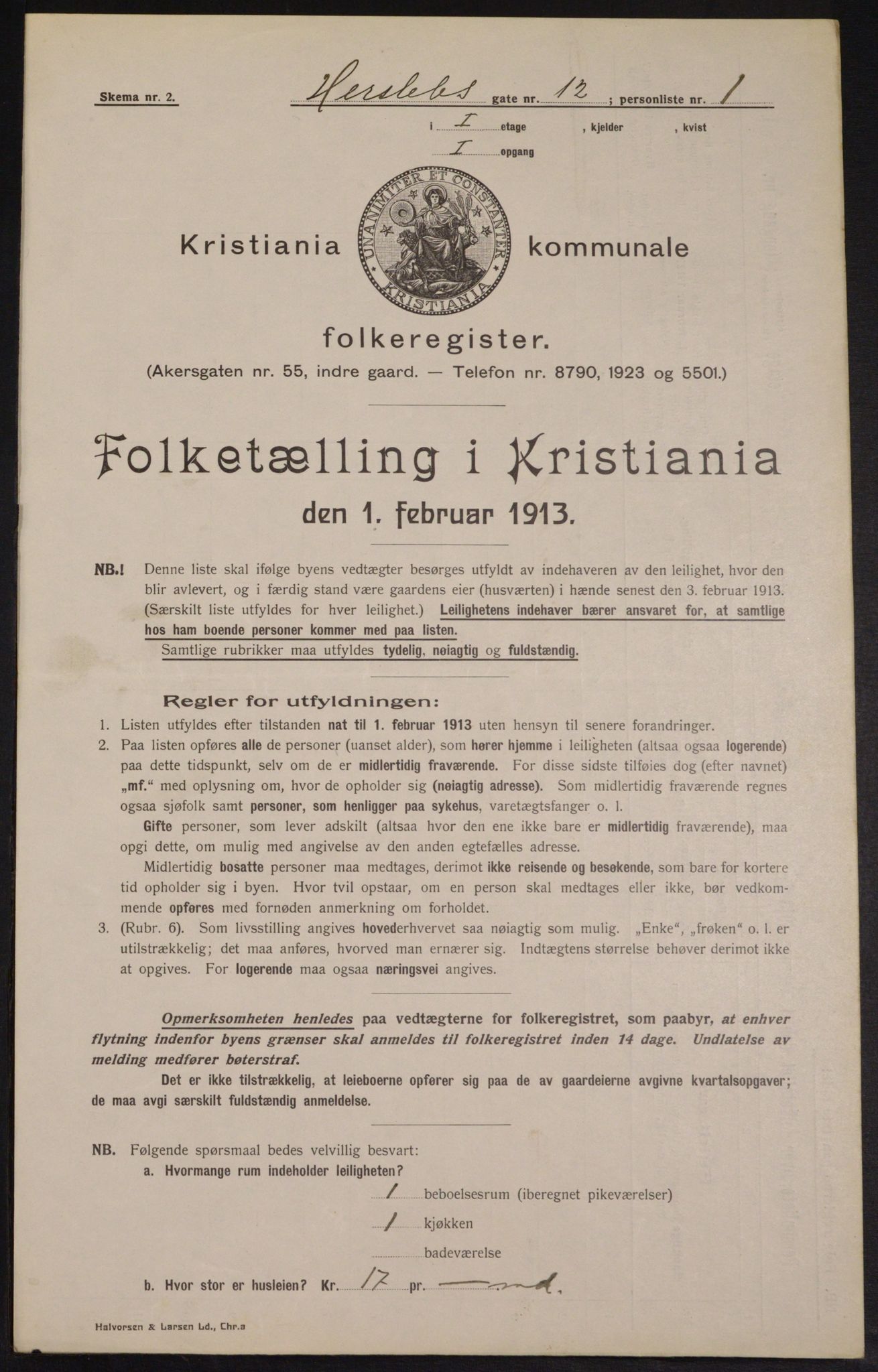 OBA, Kommunal folketelling 1.2.1913 for Kristiania, 1913, s. 39253