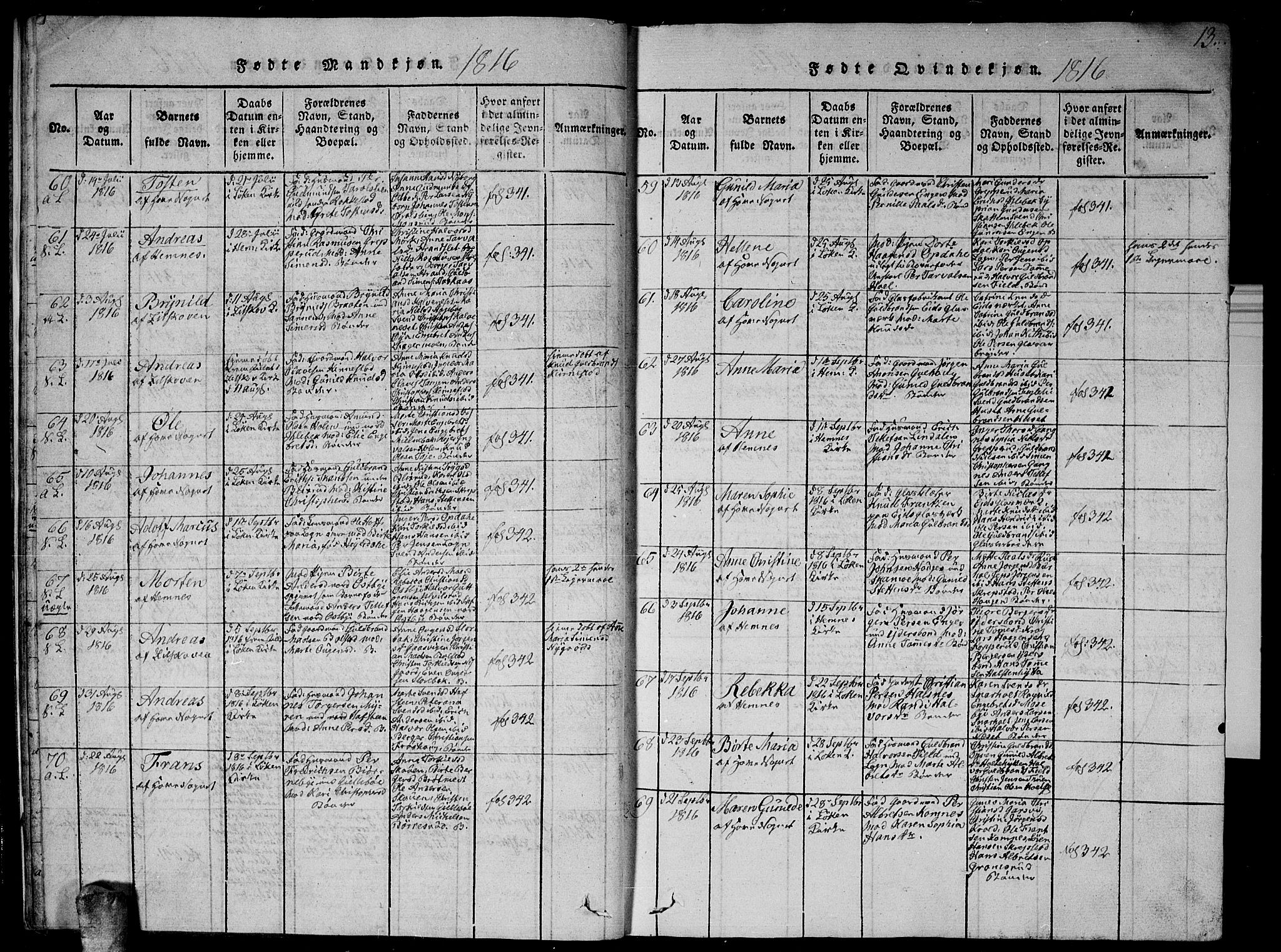 Høland prestekontor Kirkebøker, AV/SAO-A-10346a/G/Ga/L0001: Klokkerbok nr. I 1, 1814-1827, s. 13