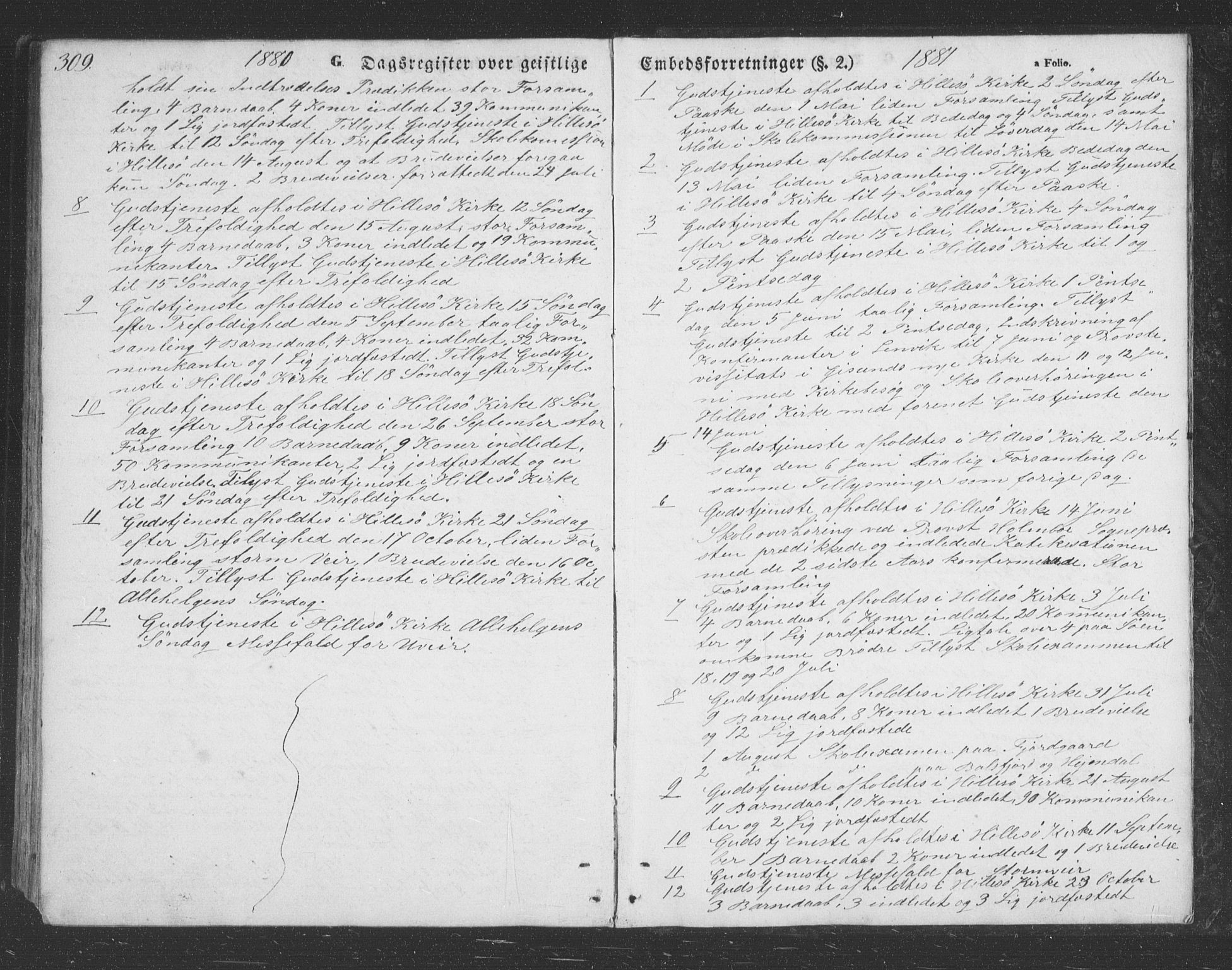 Lenvik sokneprestembete, SATØ/S-1310/H/Ha/Hab/L0020klokker: Klokkerbok nr. 20, 1855-1883, s. 309