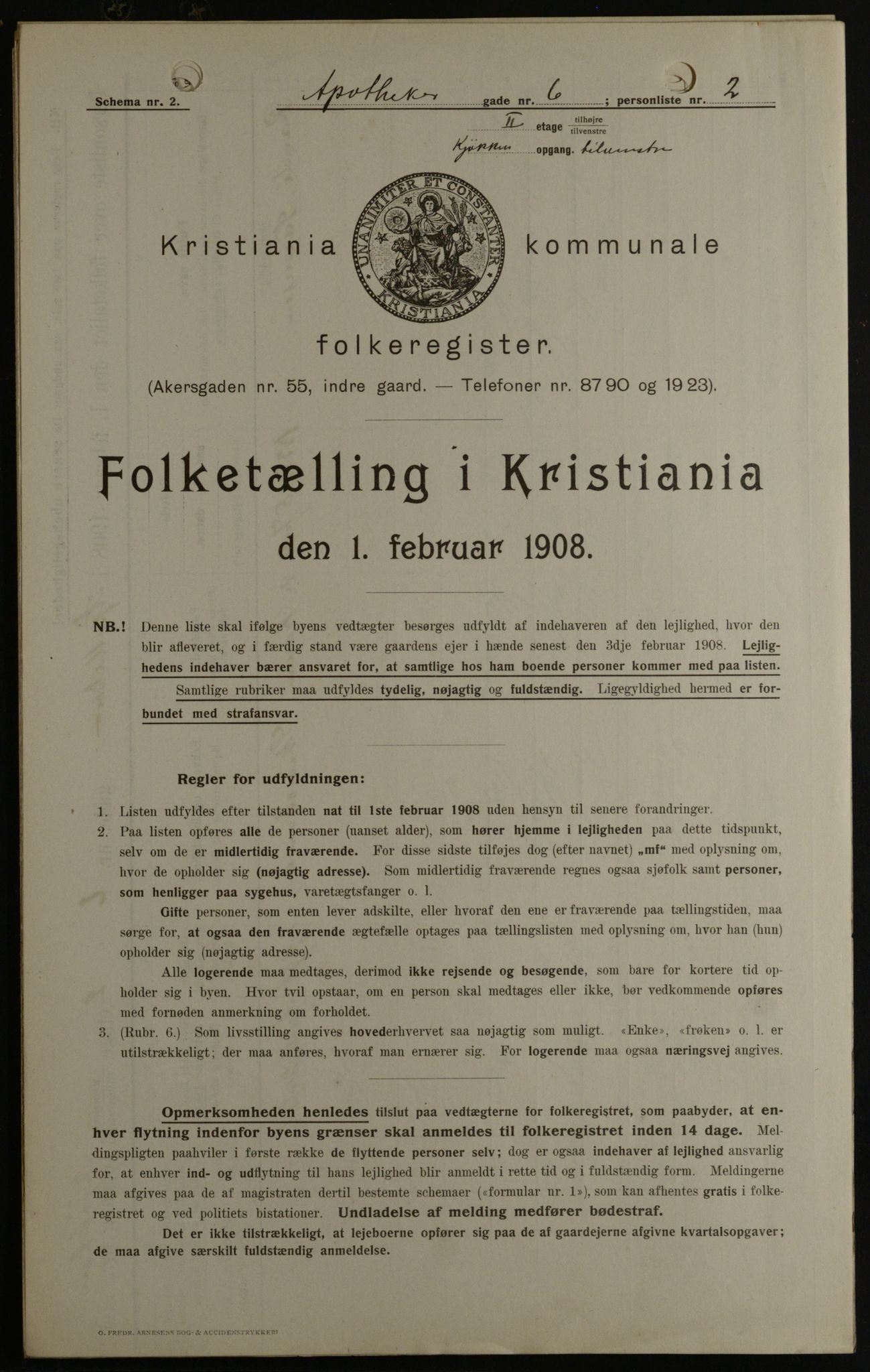 OBA, Kommunal folketelling 1.2.1908 for Kristiania kjøpstad, 1908, s. 1594