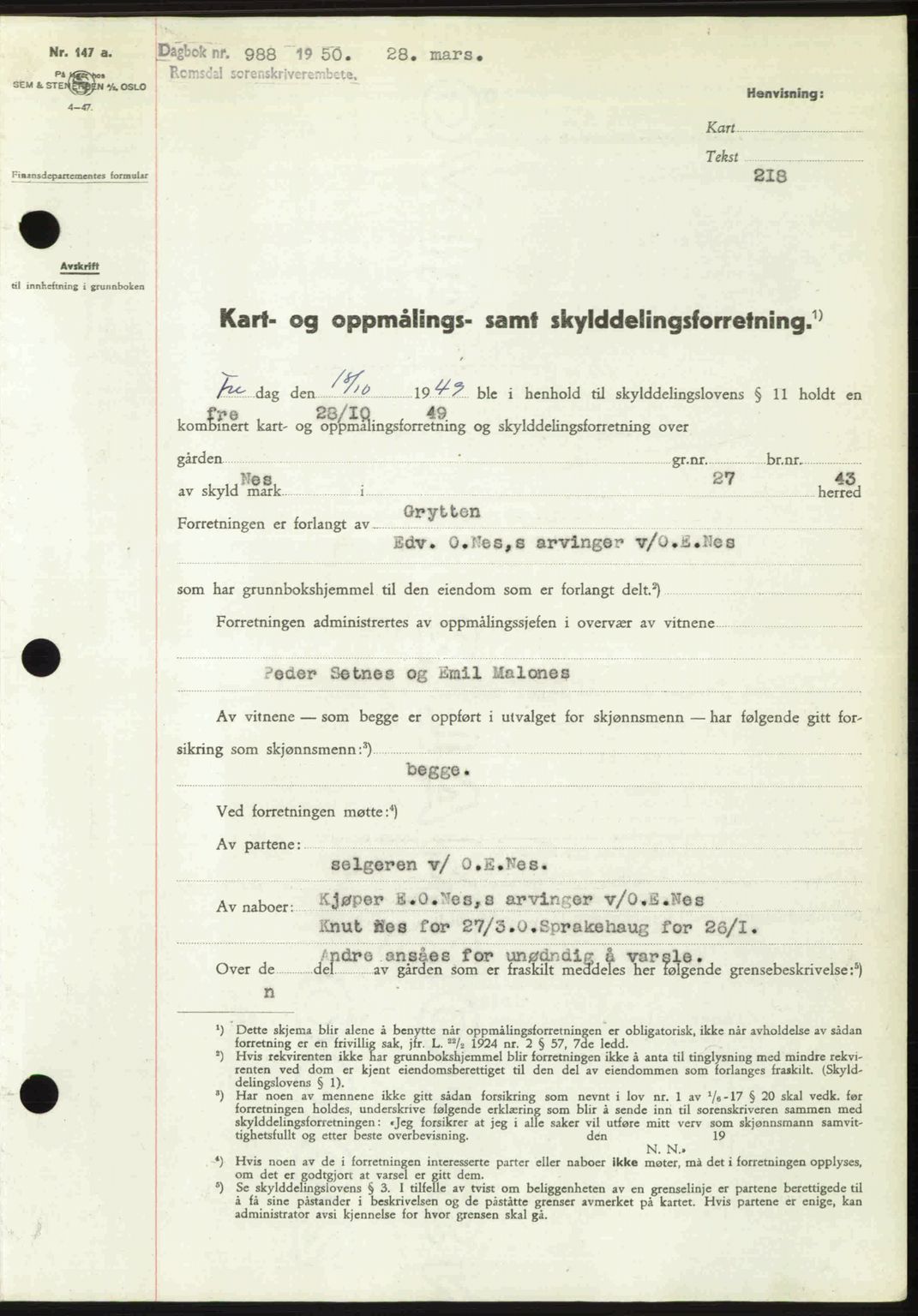 Romsdal sorenskriveri, SAT/A-4149/1/2/2C: Pantebok nr. A33, 1950-1950, Dagboknr: 988/1950