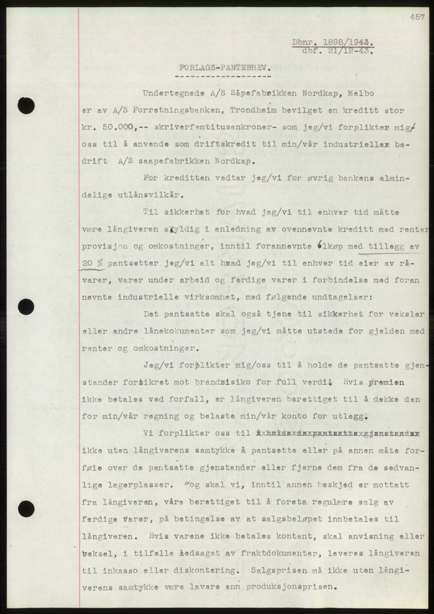 Vesterålen sorenskriveri, AV/SAT-A-4180/1/2/2Ca: Pantebok nr. B11-14, 1941-1946, Dagboknr: 1898/1943