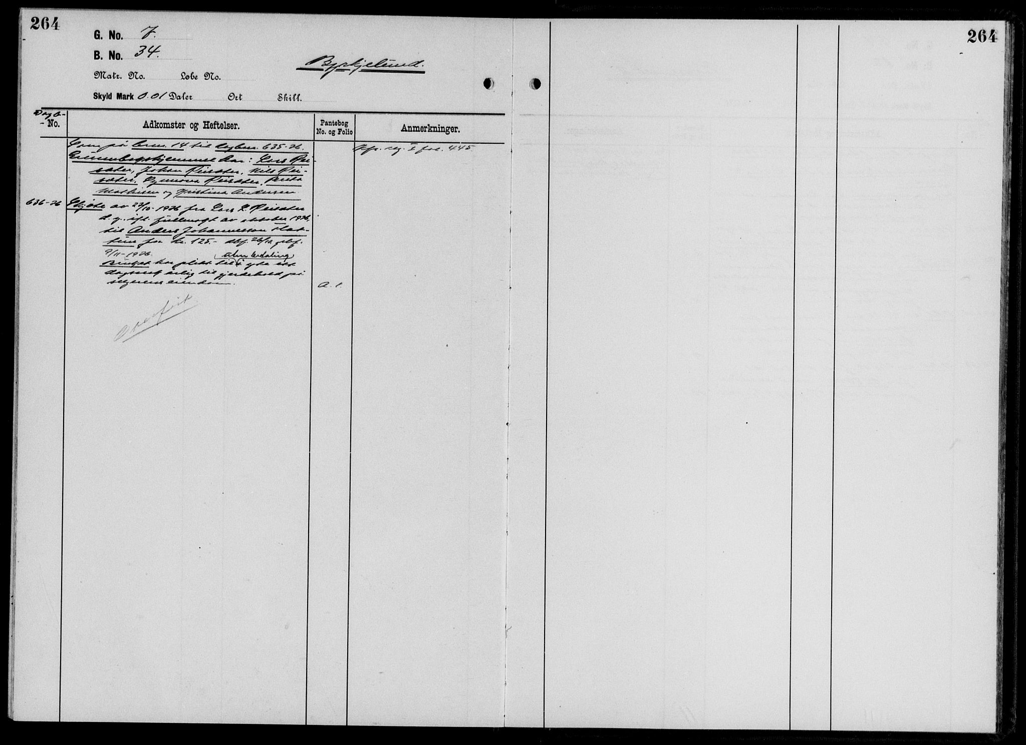 Hardanger og Voss sorenskriveri, SAB/A-2501/2/2A/2Aa/L0009: Panteregister nr. II.A.a.9, 1800-1940, s. 264