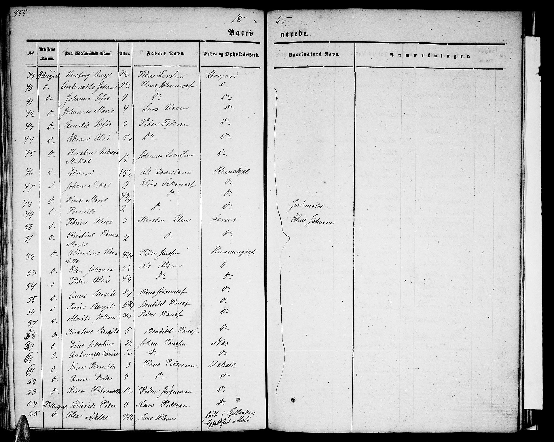 Ministerialprotokoller, klokkerbøker og fødselsregistre - Nordland, AV/SAT-A-1459/846/L0652: Klokkerbok nr. 846C02, 1841-1871, s. 355