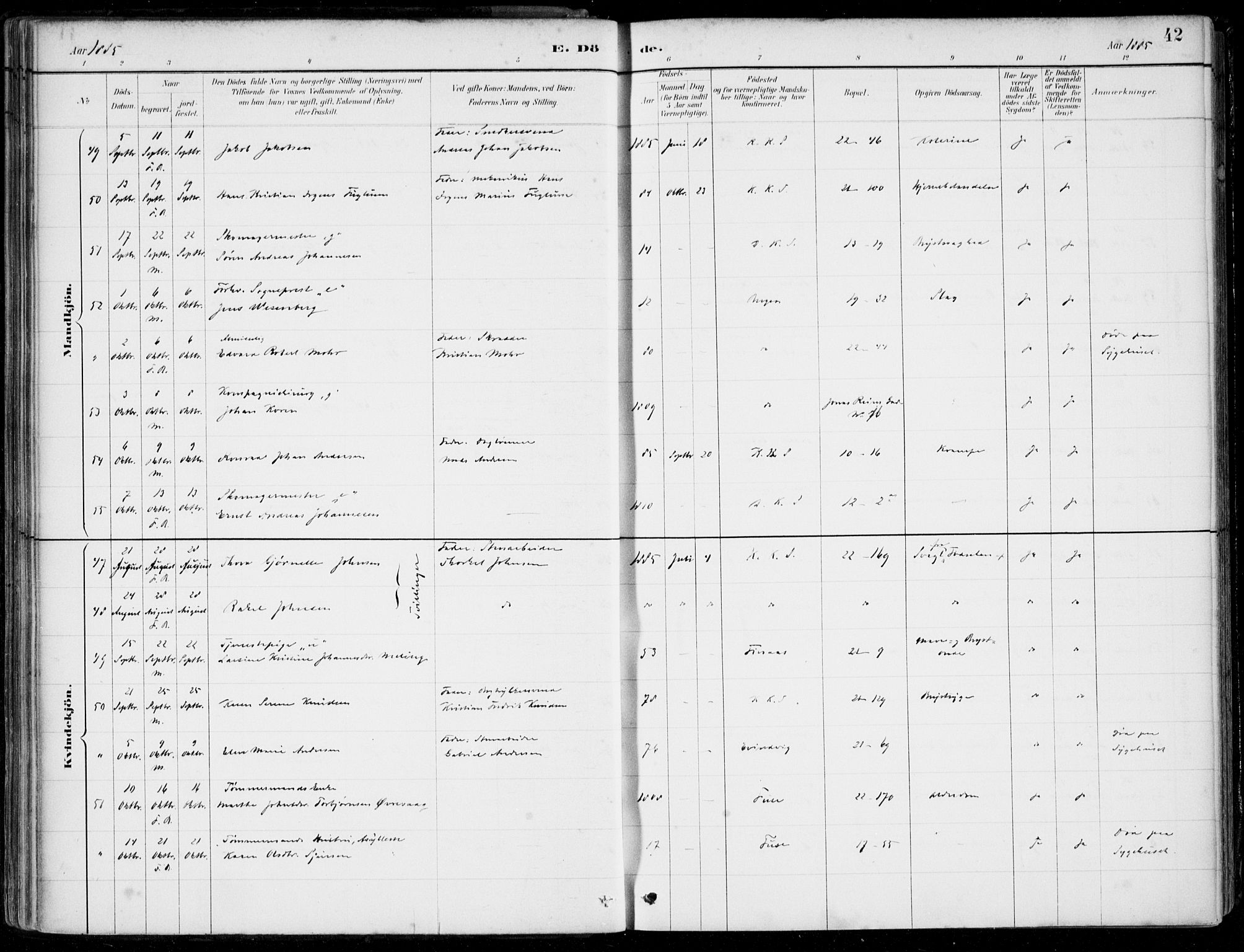 Korskirken sokneprestembete, SAB/A-76101/H/Hab: Klokkerbok nr. E 4, 1884-1910, s. 42