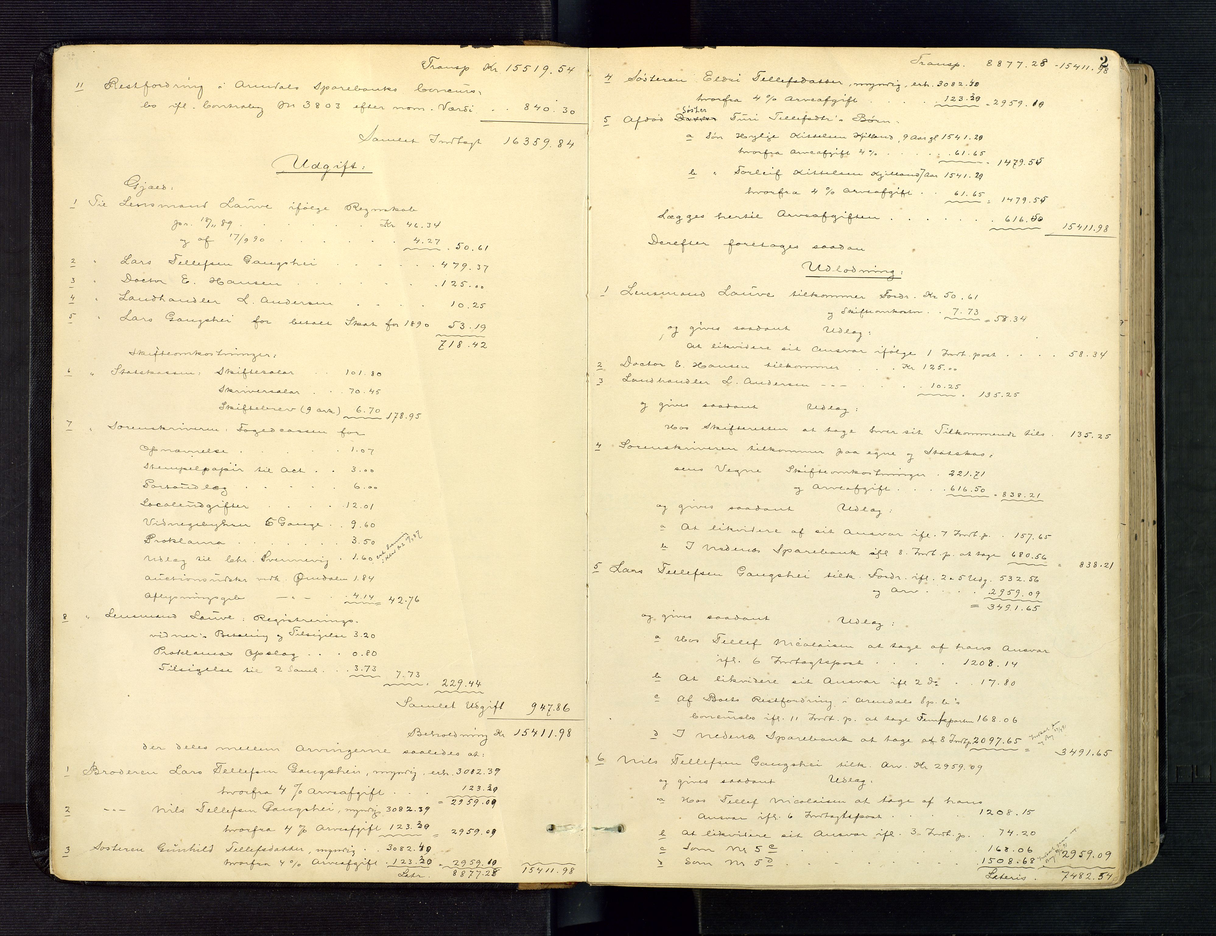 Nedenes sorenskriveri, SAK/1221-0006/H/Hc/L0018: Skifteutlodningsprotokoll nr 4 med register, 1891-1897, s. 2