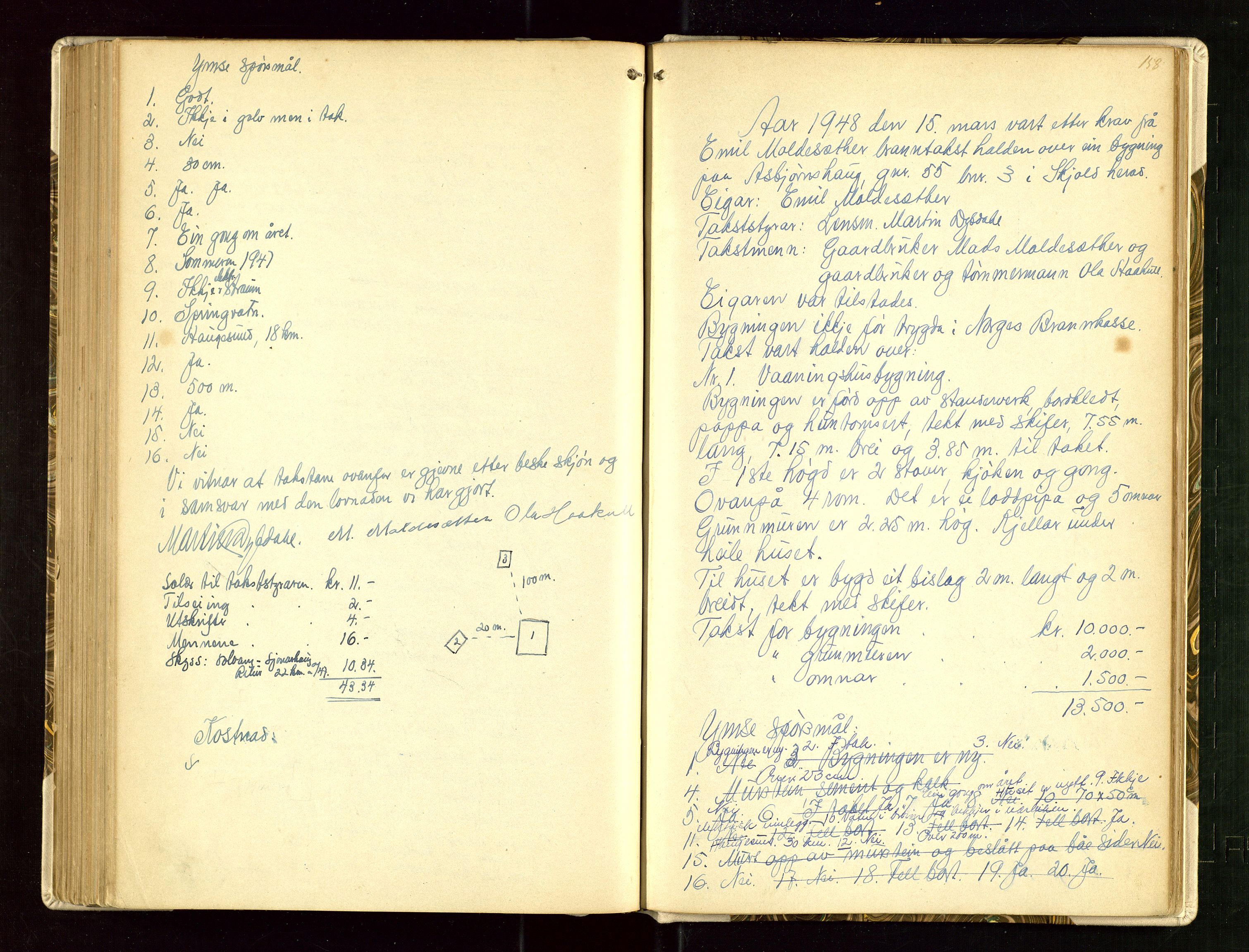 Skjold lensmannskontor, AV/SAST-A-100182/Goa/L0002: "Brandtaksasjons-Protokol for Skjolds Thinglag", 1890-1949, s. 157b-158a