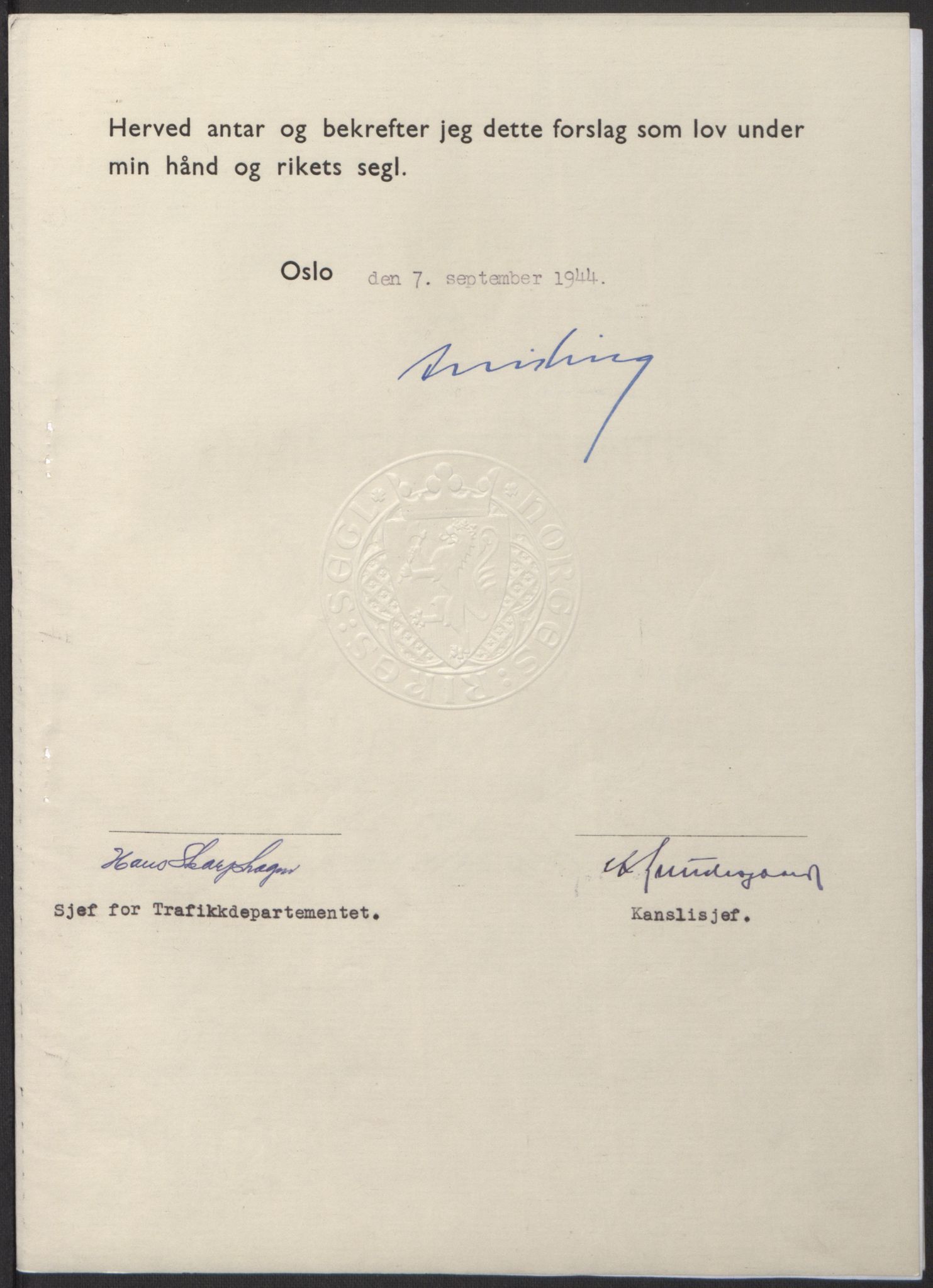 NS-administrasjonen 1940-1945 (Statsrådsekretariatet, de kommisariske statsråder mm), RA/S-4279/D/Db/L0100: Lover, 1944, s. 414