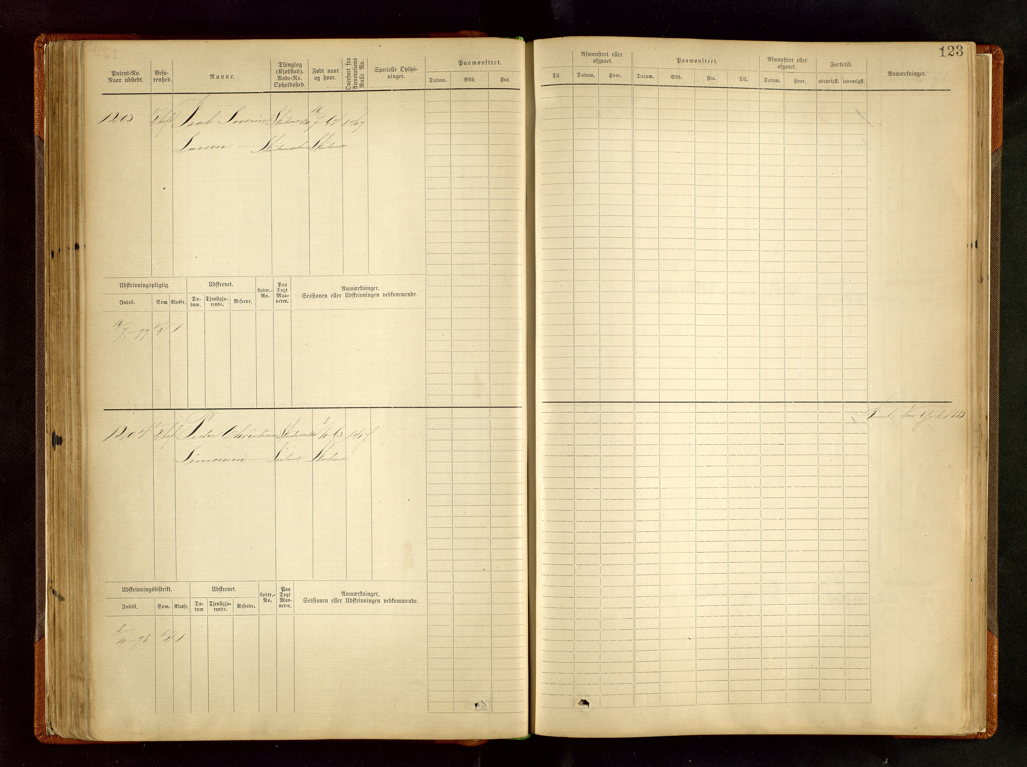 Haugesund sjømannskontor, SAST/A-102007/F/Fb/Fbb/L0002: Sjøfartsrulle Skudenes kretsnr. 959-2439, 1860-1948, s. 123