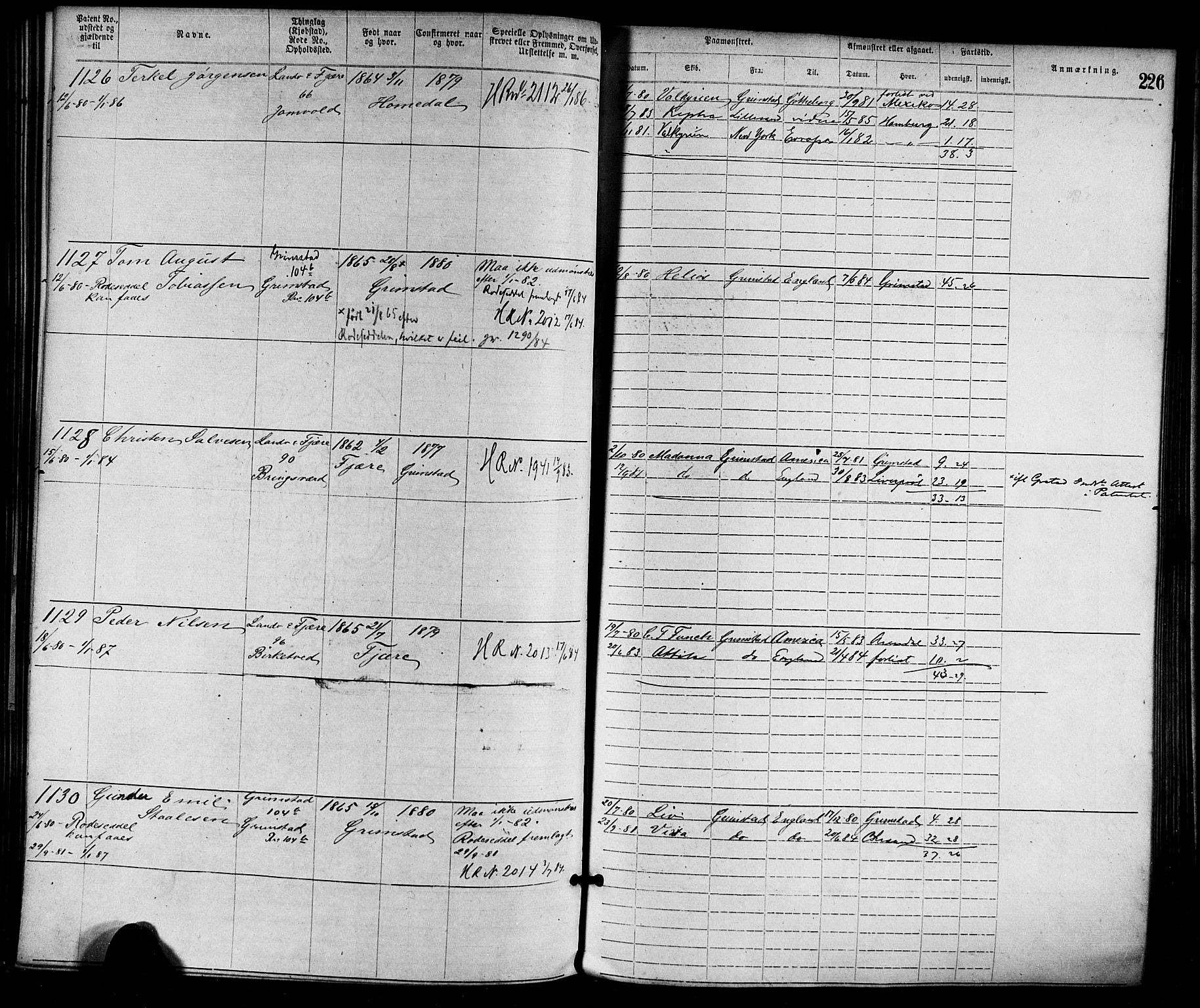 Grimstad mønstringskrets, SAK/2031-0013/F/Fa/L0001: Annotasjonsrulle nr 1-1920 med register, F-1, 1870-1892, s. 255