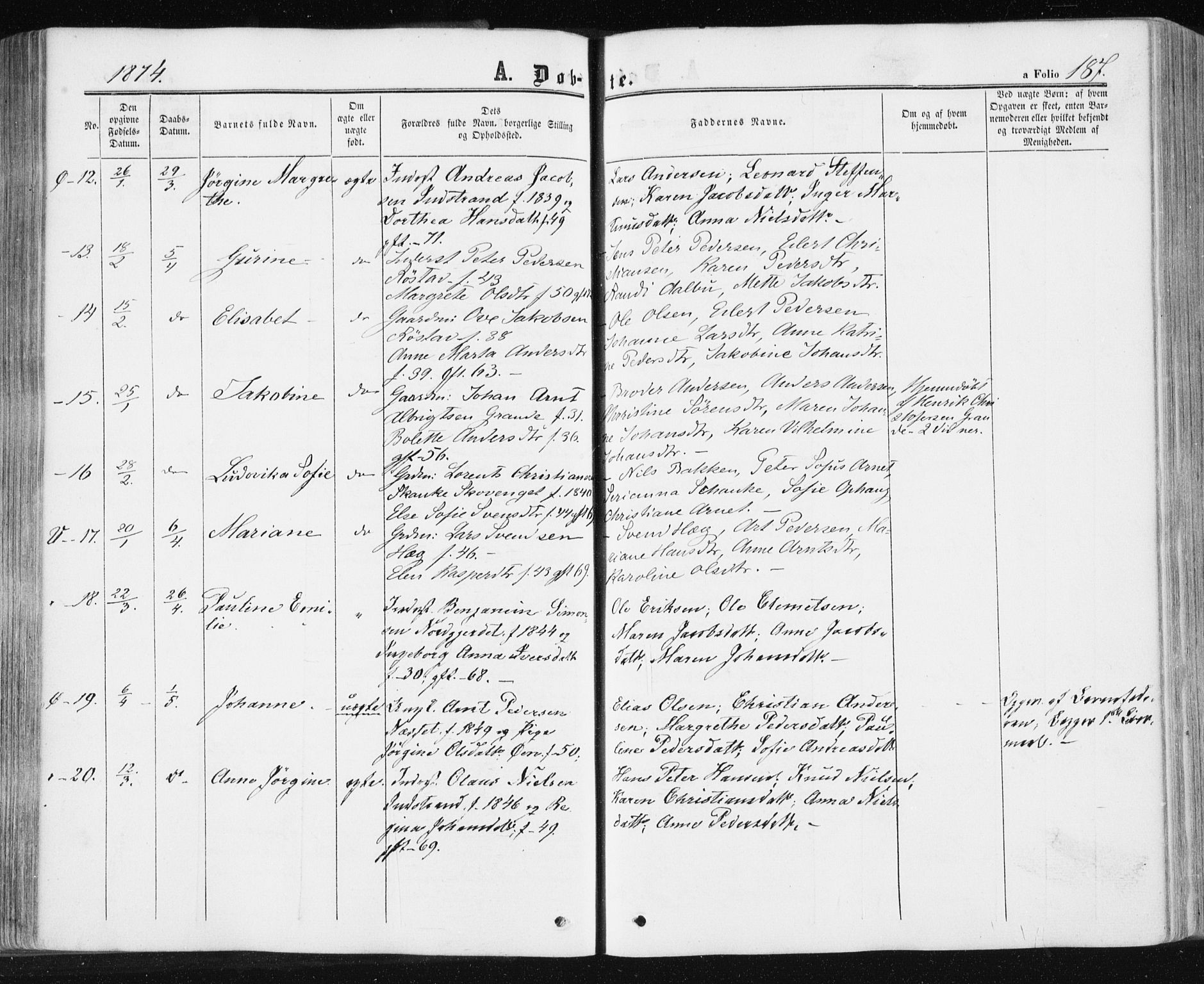 Ministerialprotokoller, klokkerbøker og fødselsregistre - Sør-Trøndelag, SAT/A-1456/659/L0737: Ministerialbok nr. 659A07, 1857-1875, s. 187