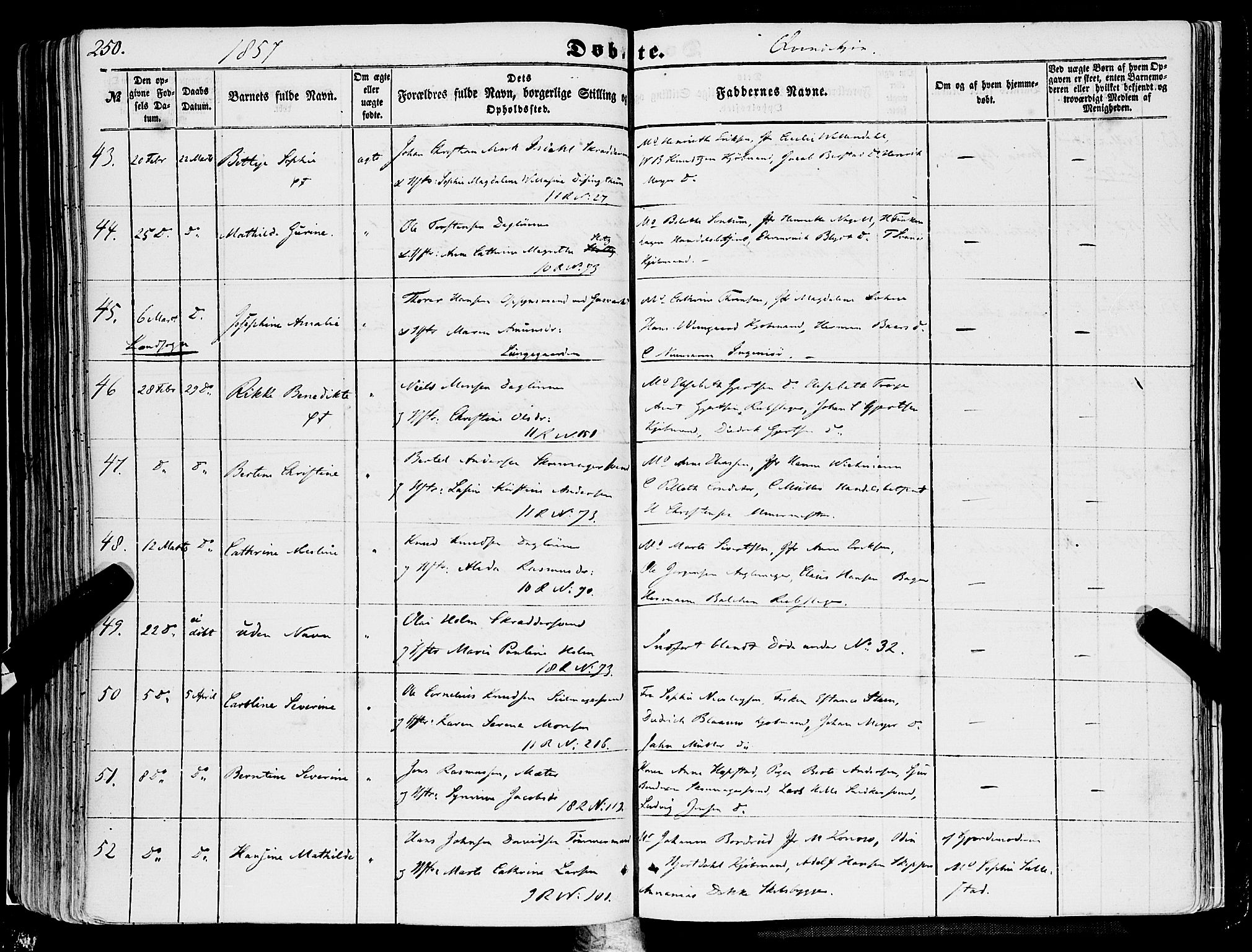 Domkirken sokneprestembete, AV/SAB-A-74801/H/Haa/L0020: Ministerialbok nr. B 3, 1851-1859, s. 250