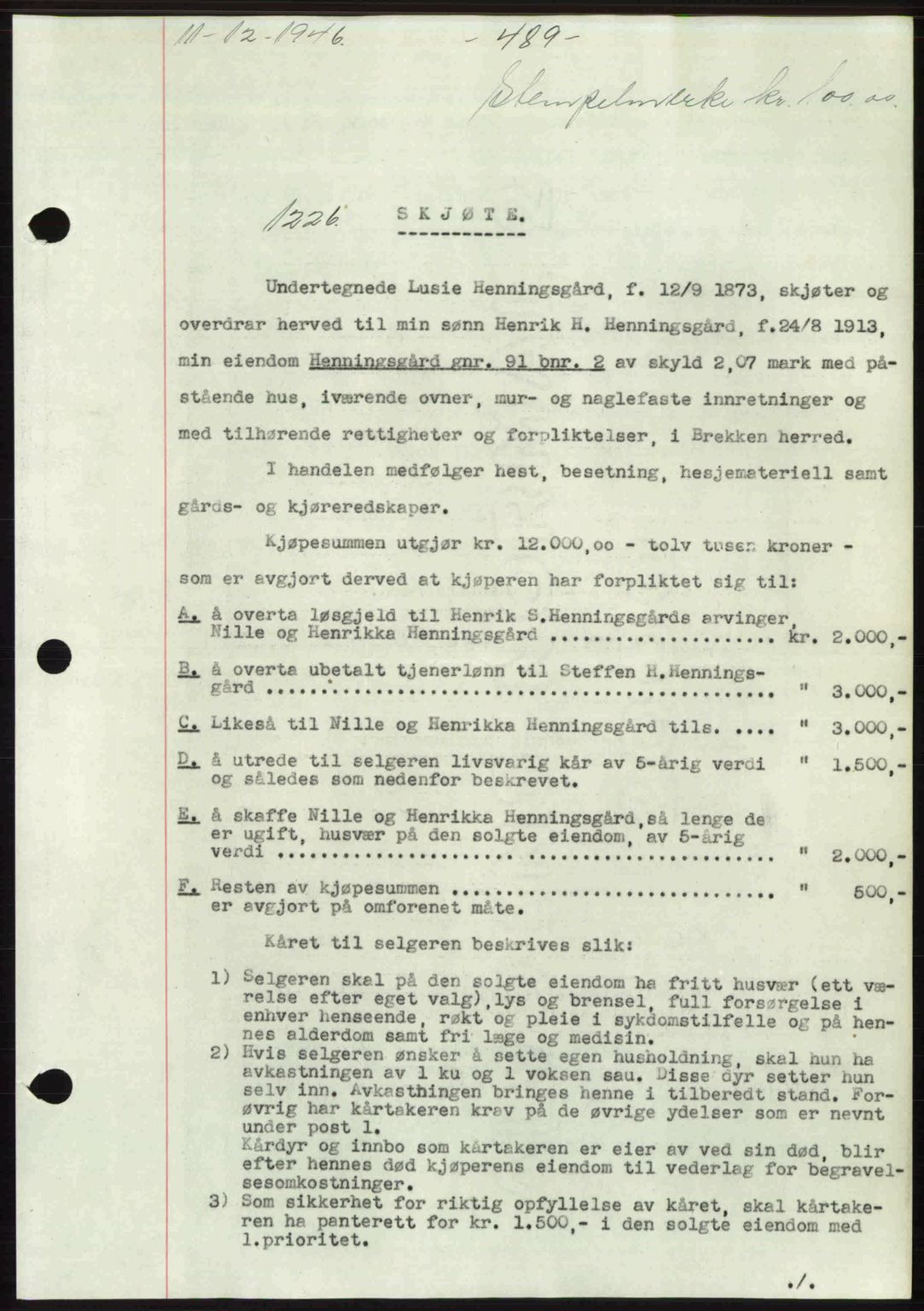 Gauldal sorenskriveri, SAT/A-0014/1/2/2C: Pantebok nr. A2, 1946-1946, Dagboknr: 1226/1946