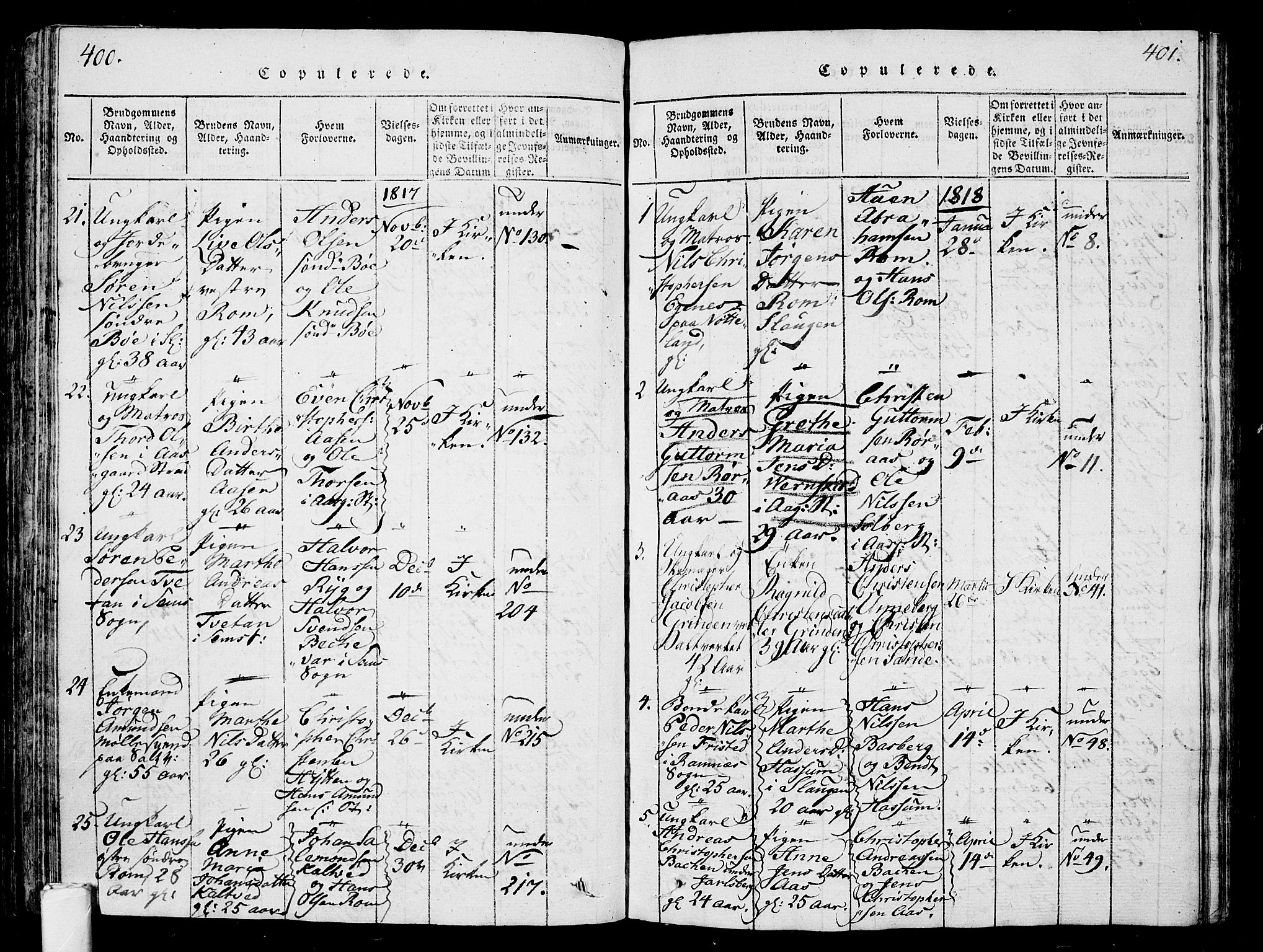 Sem kirkebøker, AV/SAKO-A-5/G/Ga/L0001: Klokkerbok nr. I 1, 1814-1825, s. 400-401