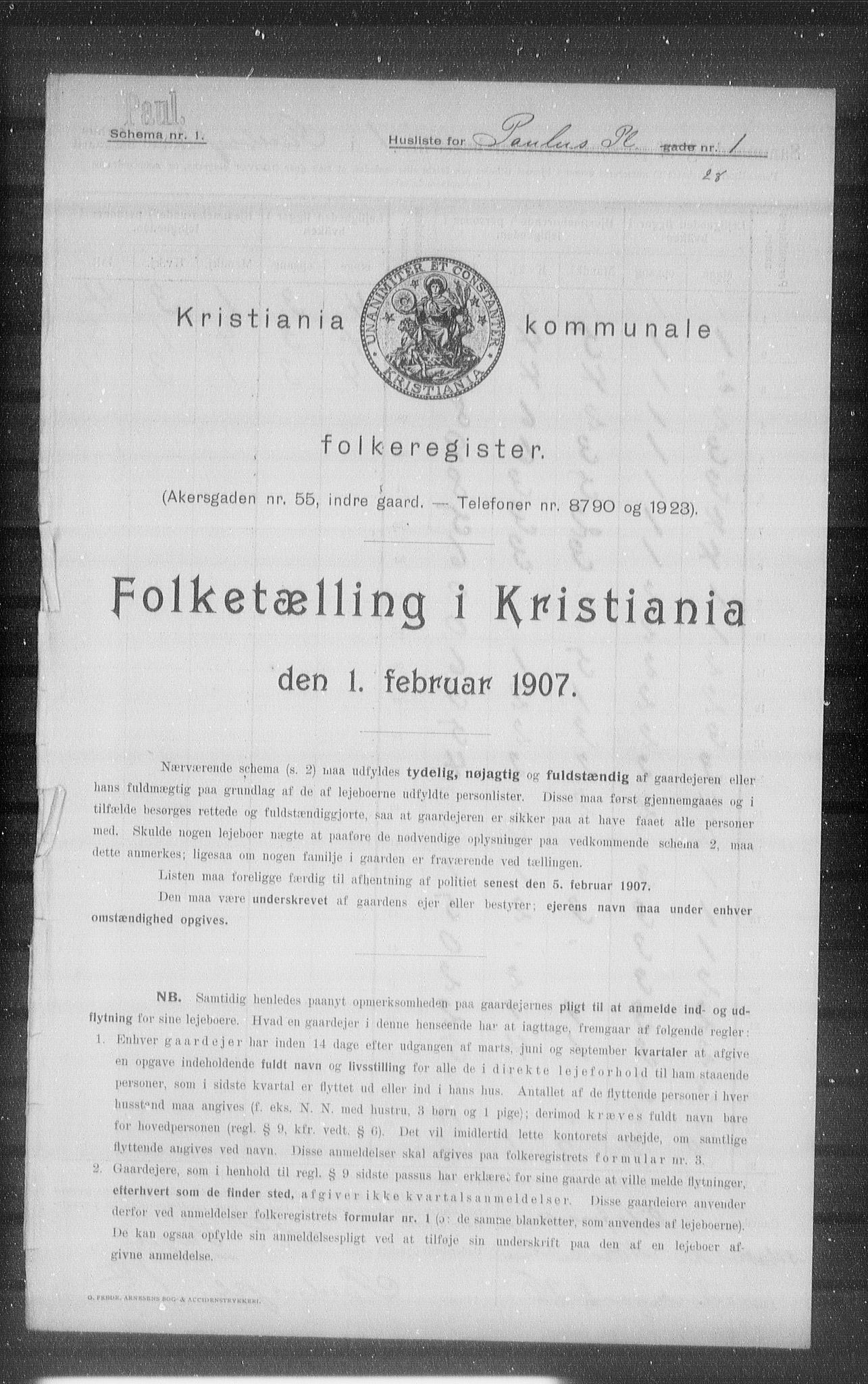 OBA, Kommunal folketelling 1.2.1907 for Kristiania kjøpstad, 1907, s. 40207