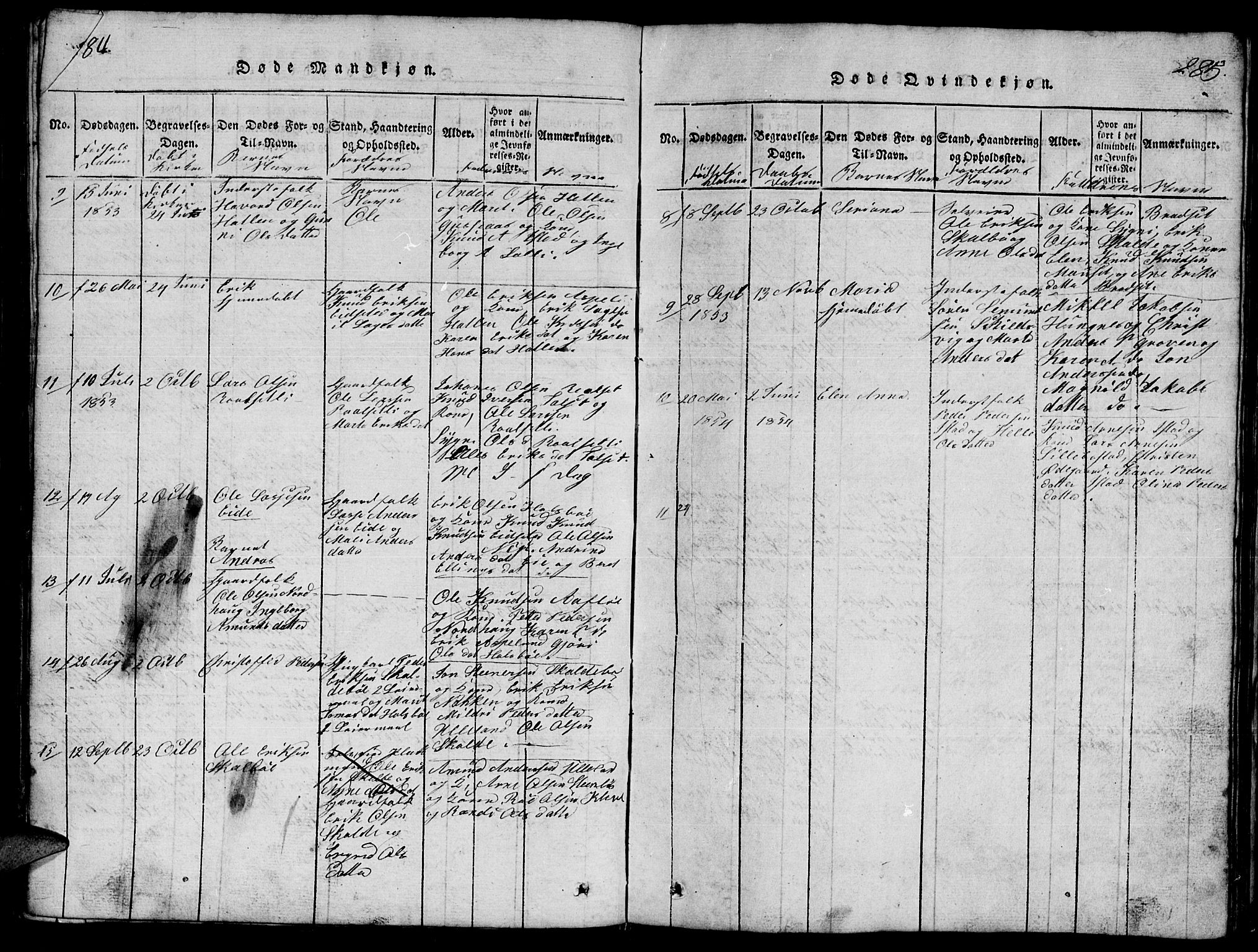 Ministerialprotokoller, klokkerbøker og fødselsregistre - Møre og Romsdal, AV/SAT-A-1454/557/L0683: Klokkerbok nr. 557C01, 1818-1862, s. 284-285