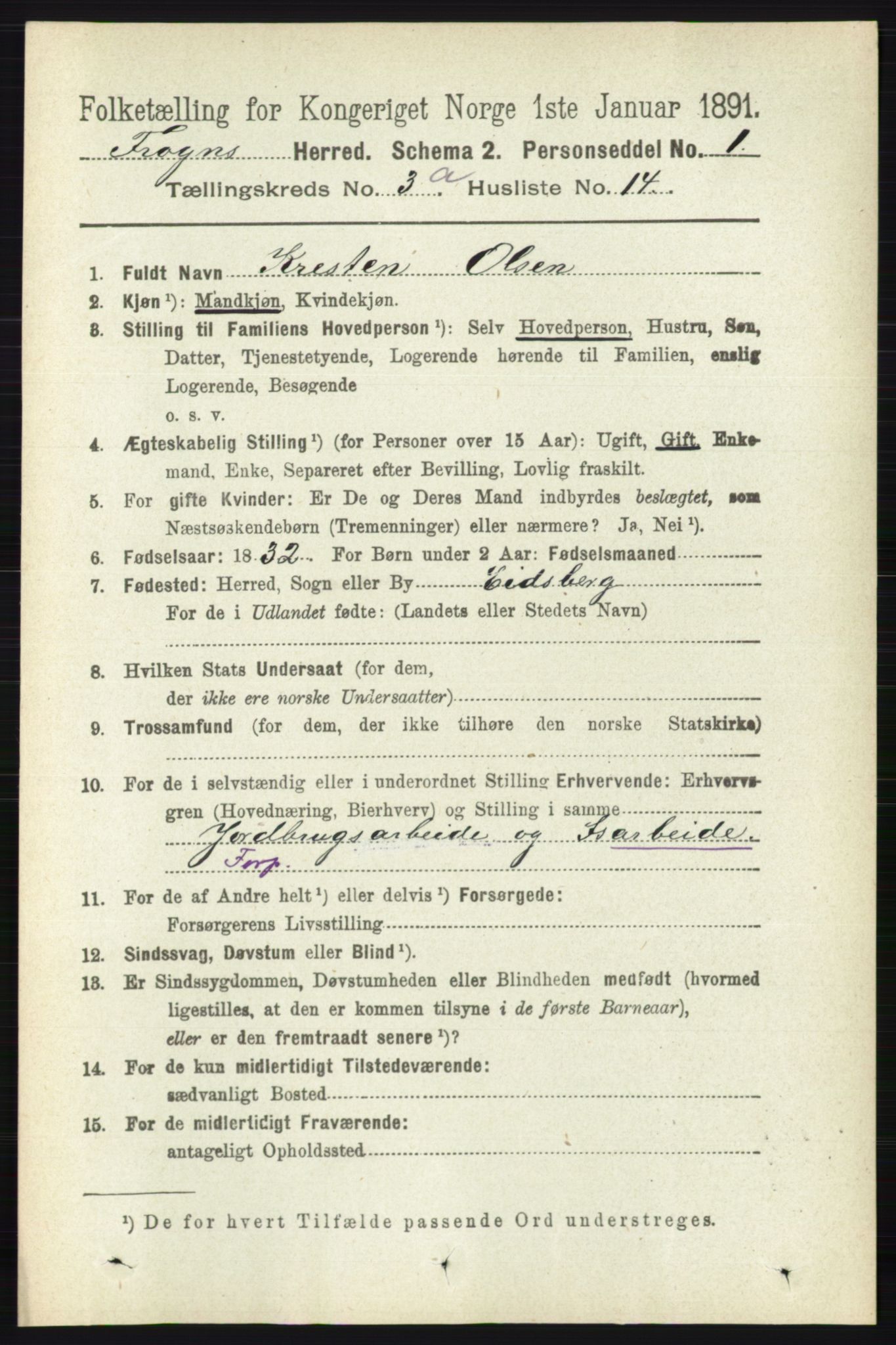 RA, Folketelling 1891 for 0215 Frogn herred, 1891, s. 1986