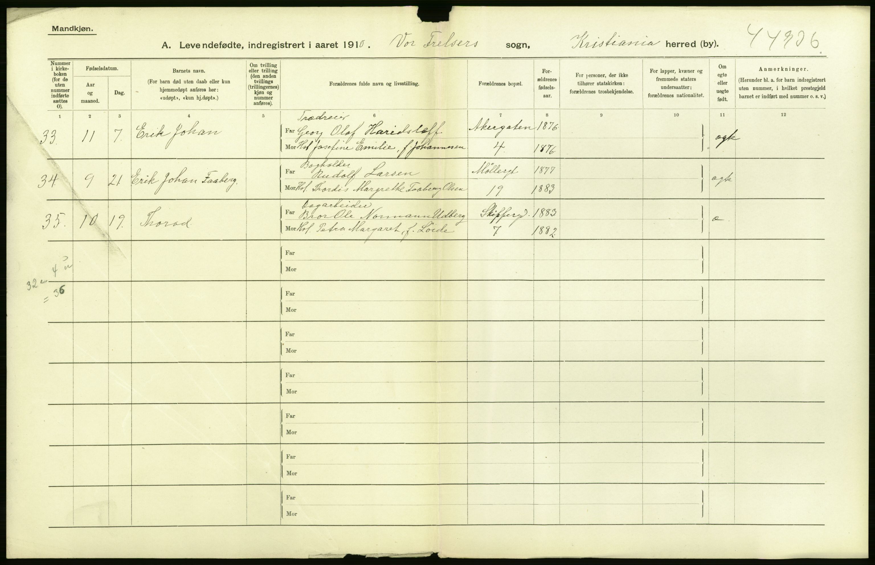 Statistisk sentralbyrå, Sosiodemografiske emner, Befolkning, RA/S-2228/D/Df/Dfa/Dfah/L0006: Kristiania: Levendefødte menn., 1910, s. 194