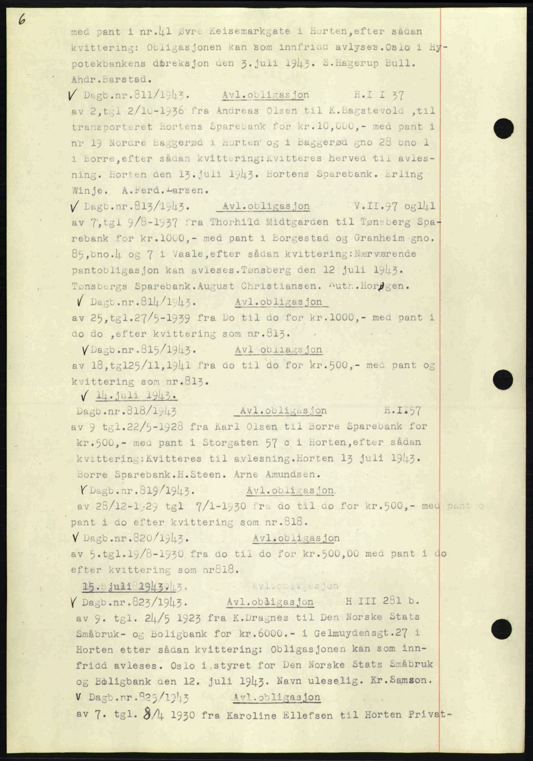 Horten sorenskriveri, SAKO/A-133/G/Ga/Gab/L0004: Pantebok nr. B-7 - B-8 a, 1943-1945, Dagboknr: 811/1943