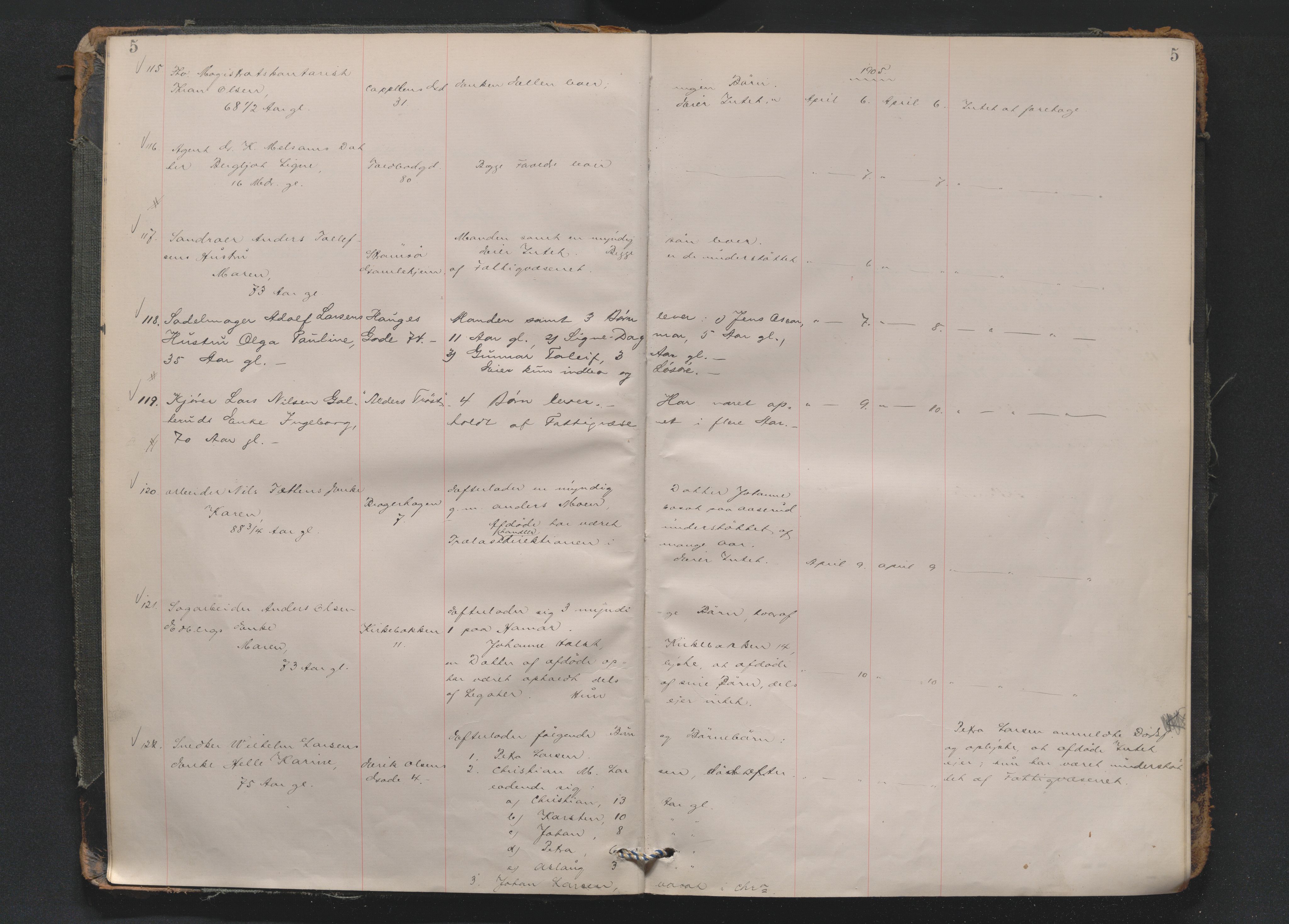 Drammen byfogd, AV/SAKO-A-222/H/Ha/Haa/L0010: Dødsjournal., 1905-1909, s. 5