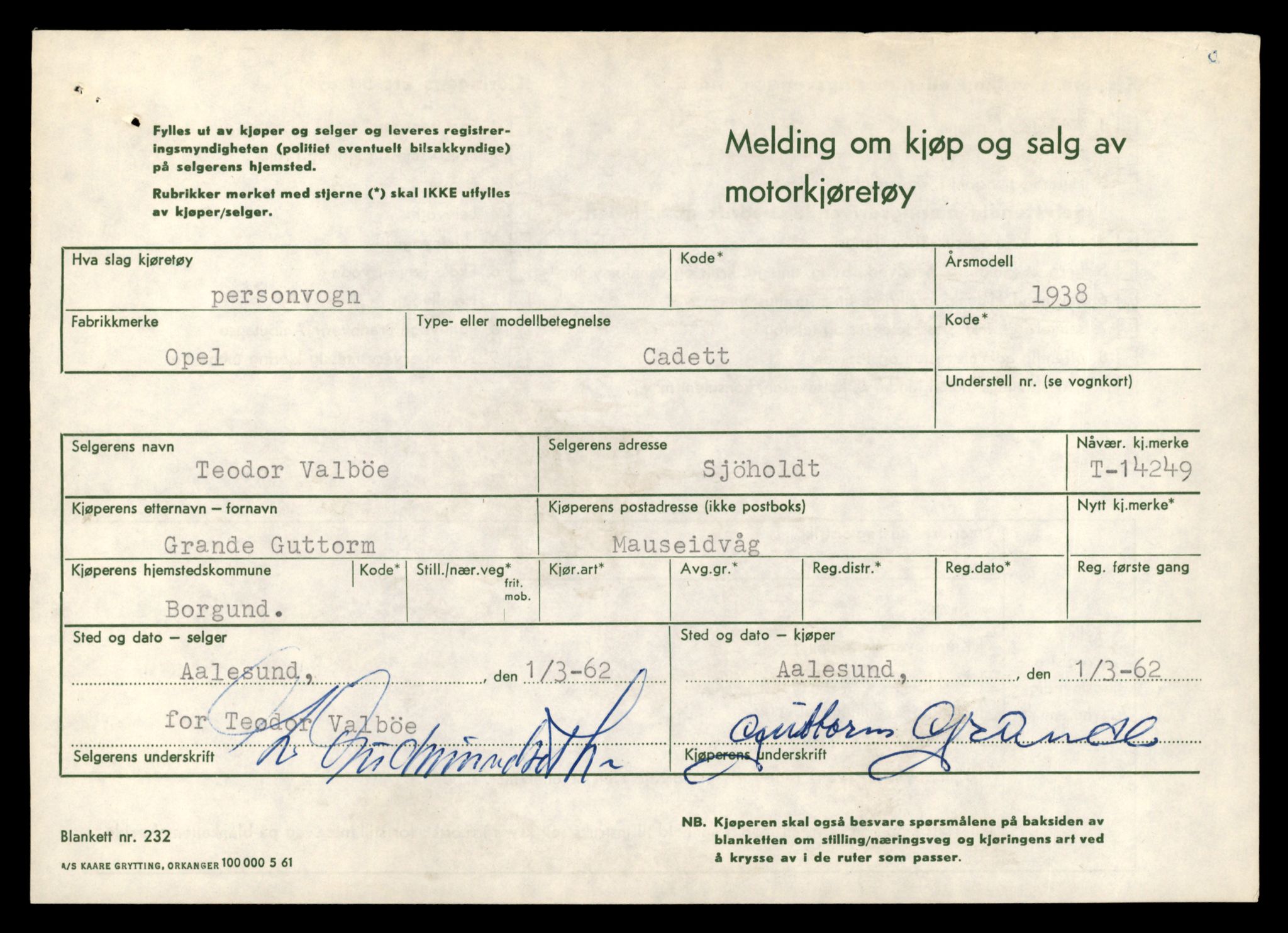 Møre og Romsdal vegkontor - Ålesund trafikkstasjon, AV/SAT-A-4099/F/Fe/L0044: Registreringskort for kjøretøy T 14205 - T 14319, 1927-1998, s. 1282