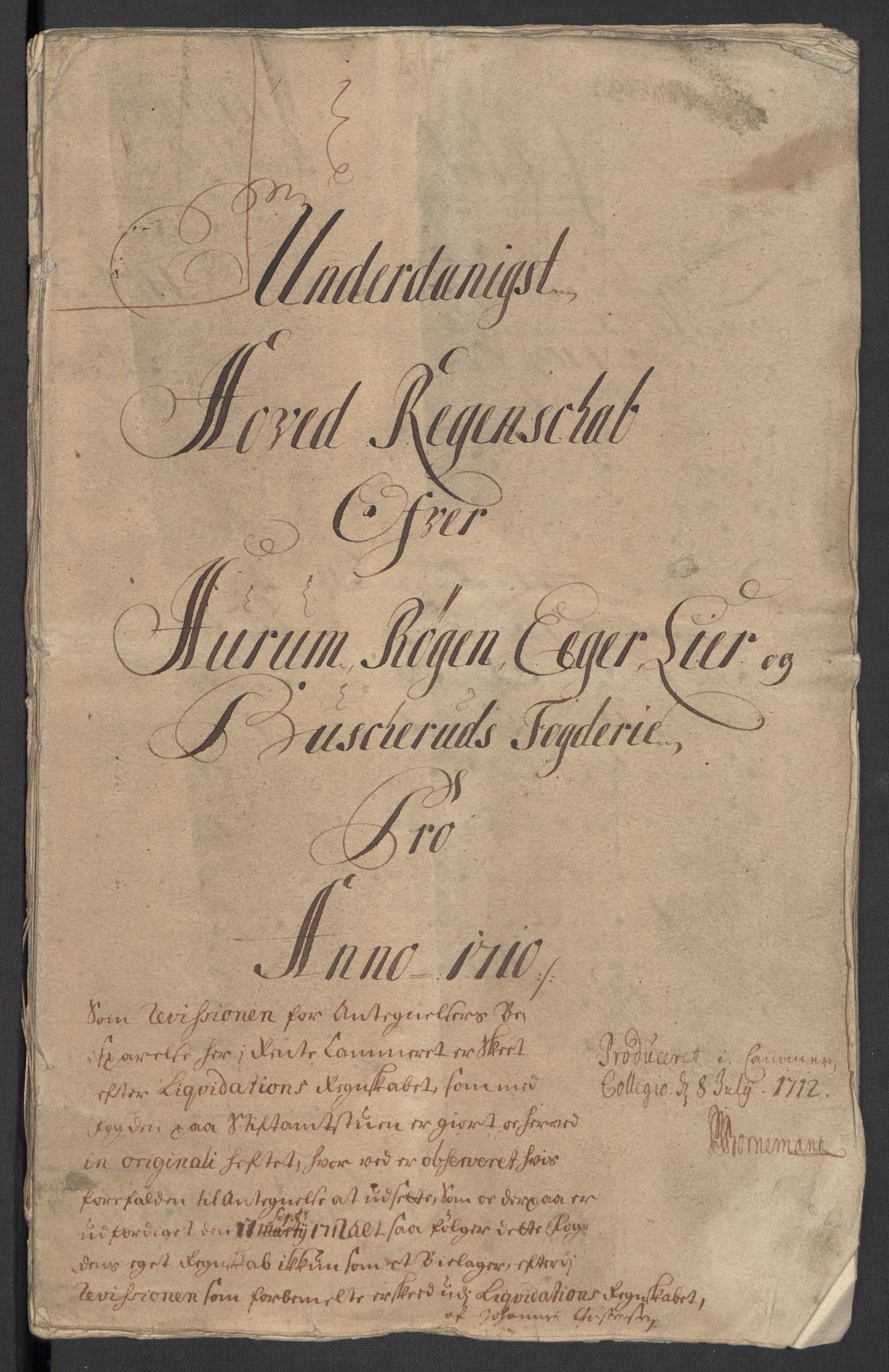 Rentekammeret inntil 1814, Reviderte regnskaper, Fogderegnskap, RA/EA-4092/R31/L1704: Fogderegnskap Hurum, Røyken, Eiker, Lier og Buskerud, 1710, s. 3