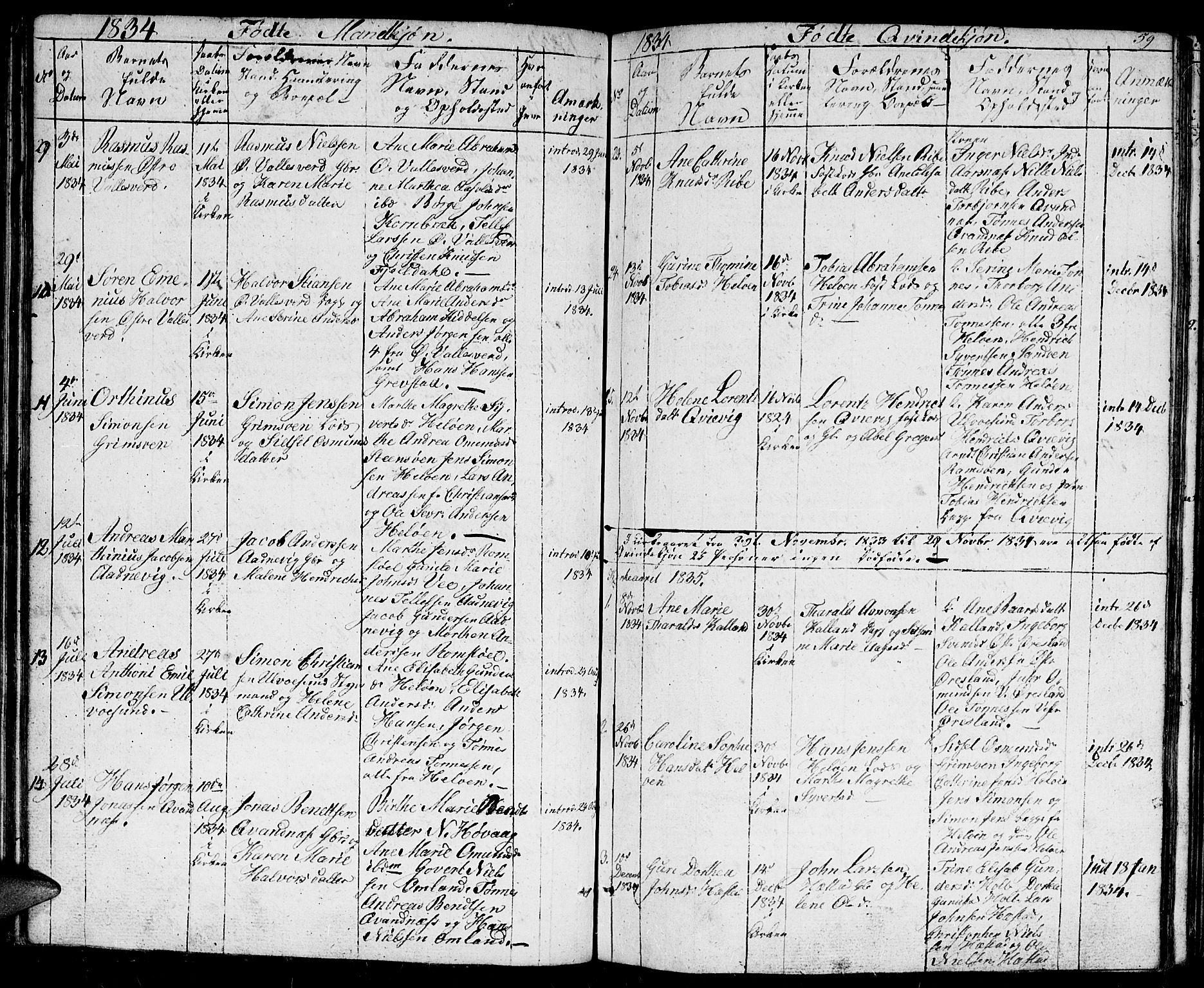 Høvåg sokneprestkontor, AV/SAK-1111-0025/F/Fb/L0001: Klokkerbok nr. B 1, 1817-1846, s. 59