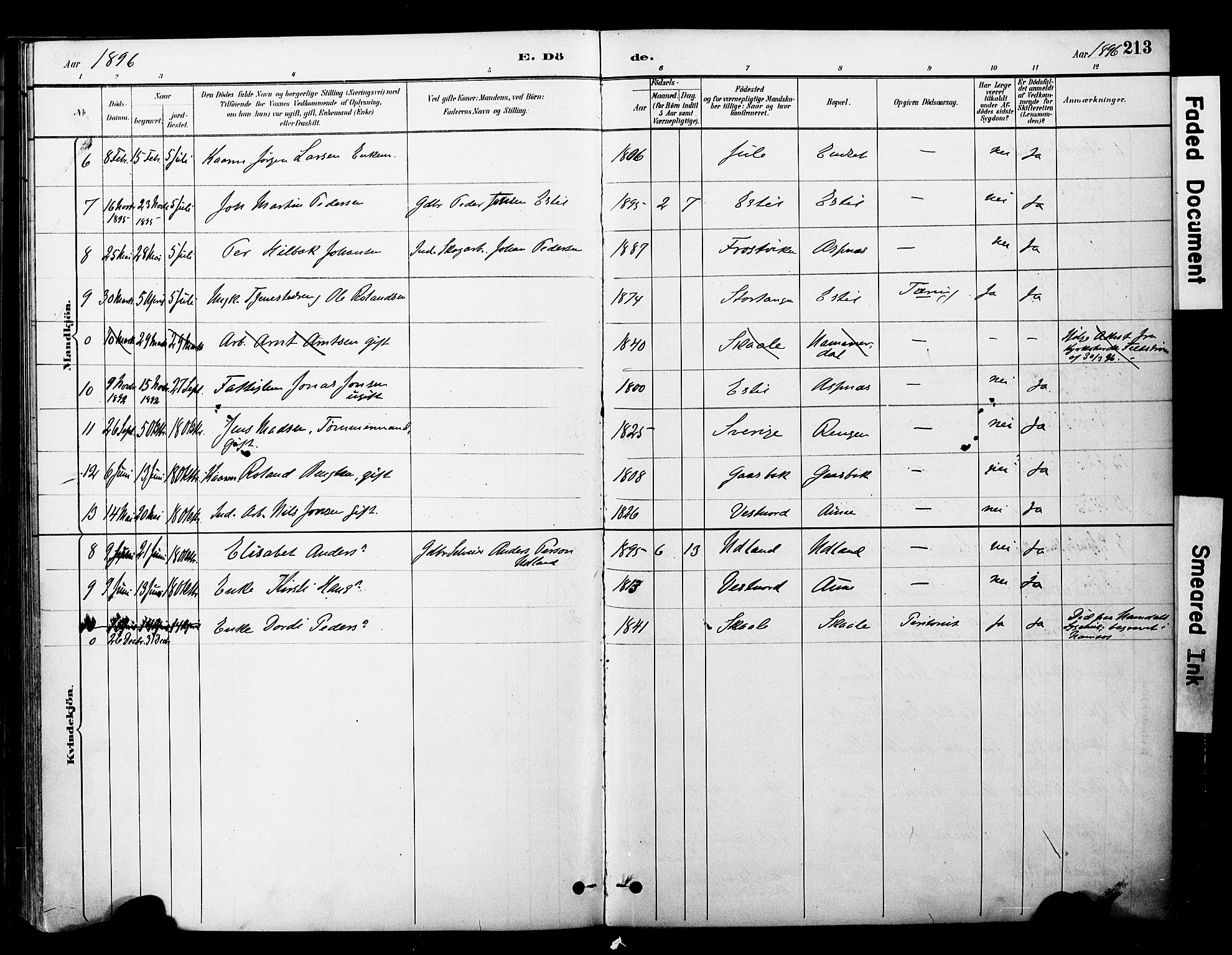 Ministerialprotokoller, klokkerbøker og fødselsregistre - Nord-Trøndelag, AV/SAT-A-1458/757/L0505: Ministerialbok nr. 757A01, 1882-1904, s. 213