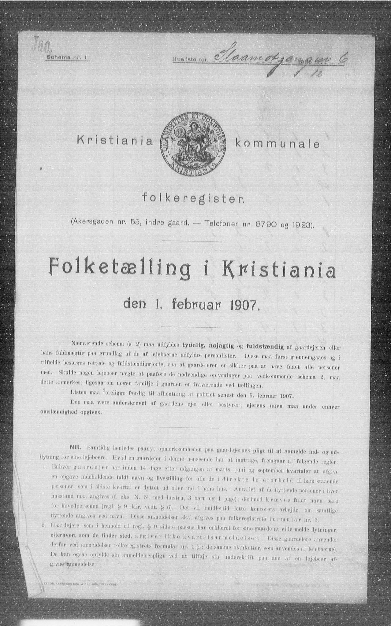 OBA, Kommunal folketelling 1.2.1907 for Kristiania kjøpstad, 1907, s. 49499