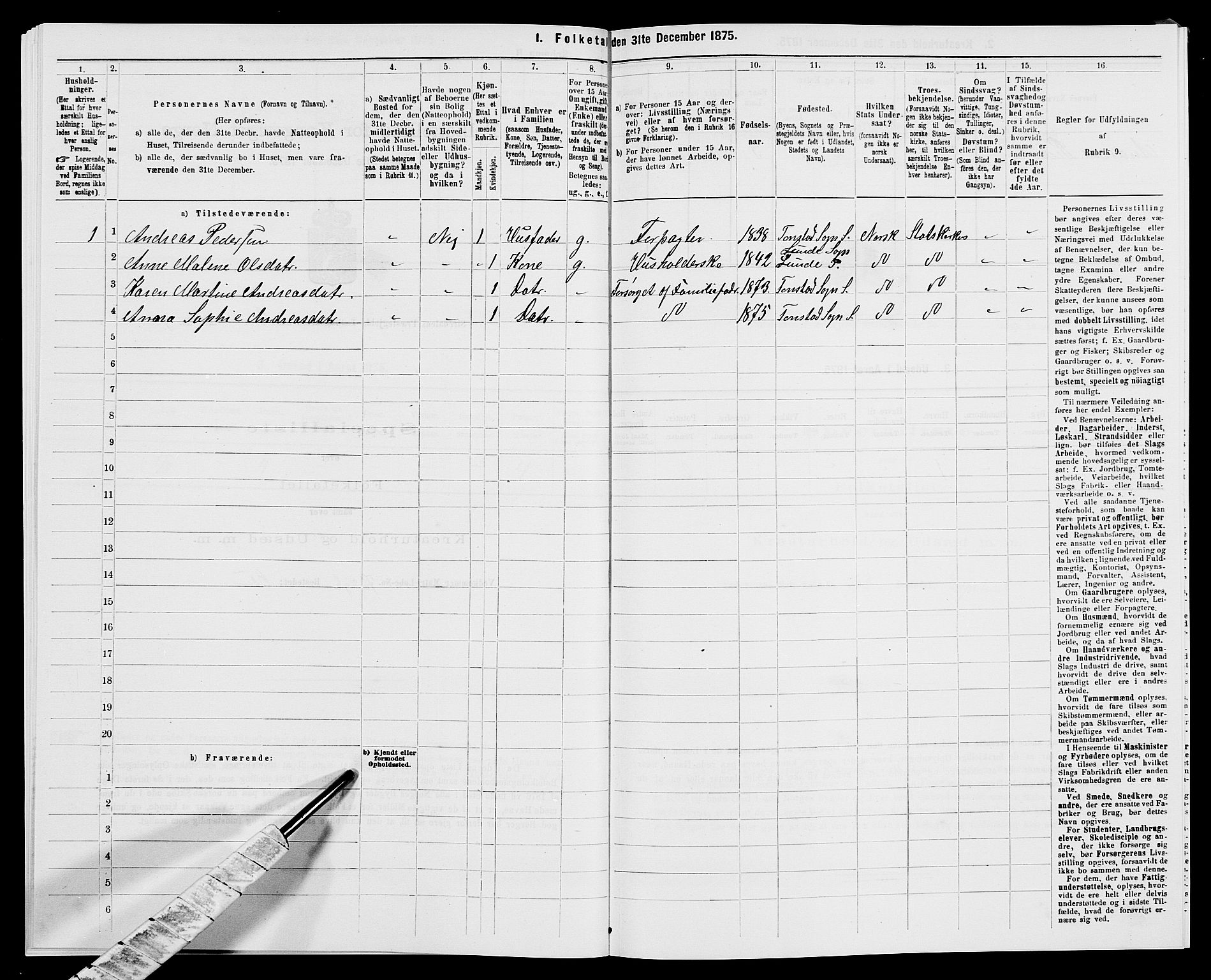 SAK, Folketelling 1875 for 1046P Sirdal prestegjeld, 1875, s. 155