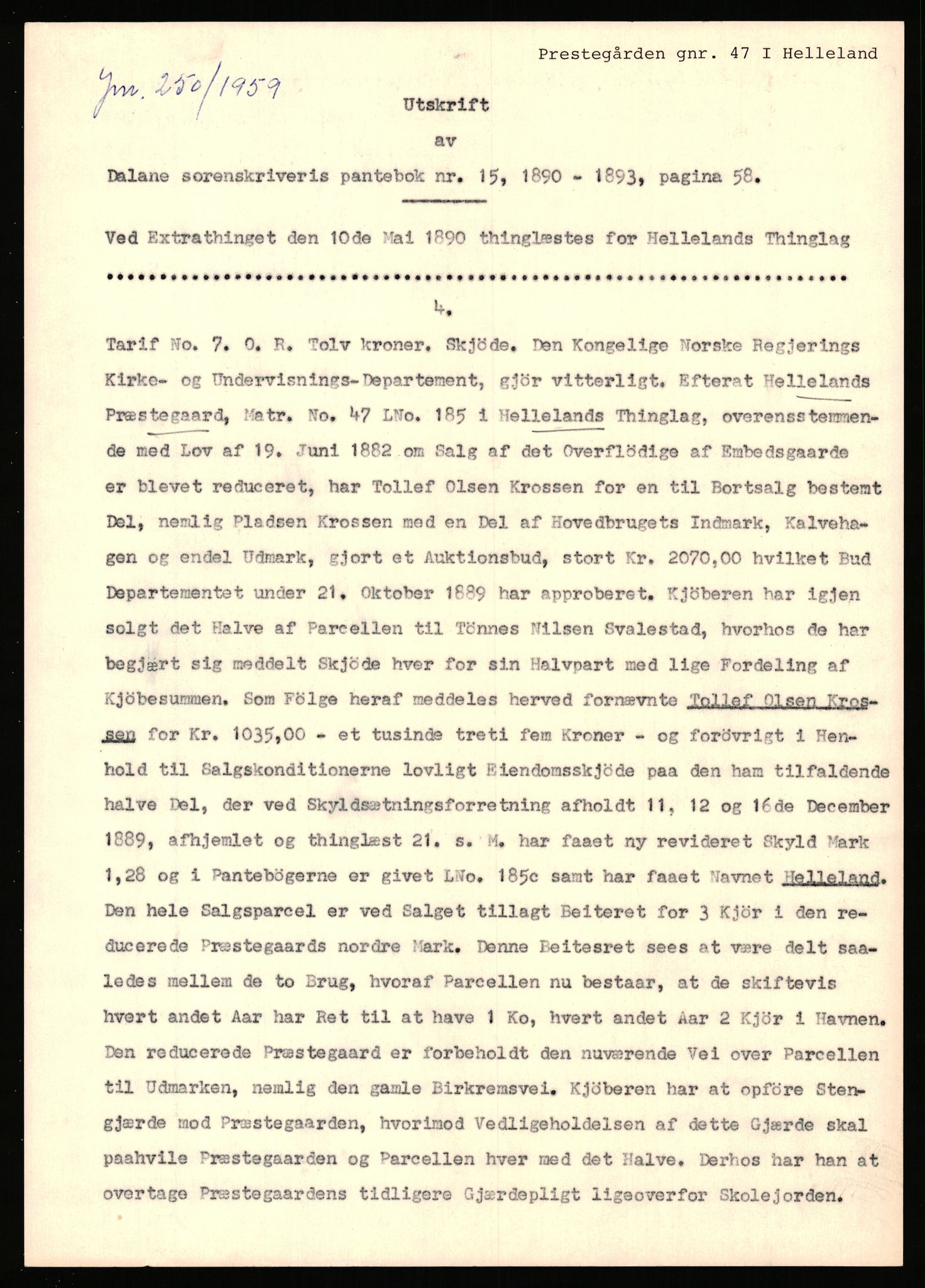 Statsarkivet i Stavanger, AV/SAST-A-101971/03/Y/Yj/L0066: Avskrifter sortert etter gårdsnavn: Pedersro - Prestegården i Suldal, 1750-1930, s. 175