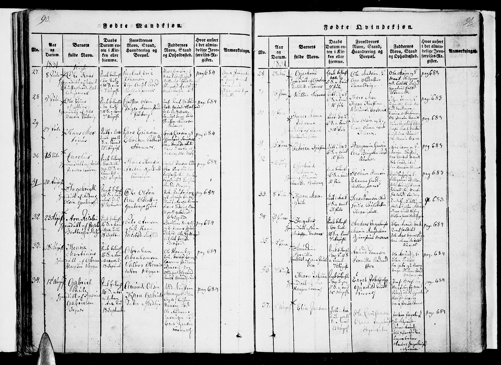 Ministerialprotokoller, klokkerbøker og fødselsregistre - Nordland, SAT/A-1459/863/L0894: Ministerialbok nr. 863A06, 1821-1851, s. 90-91