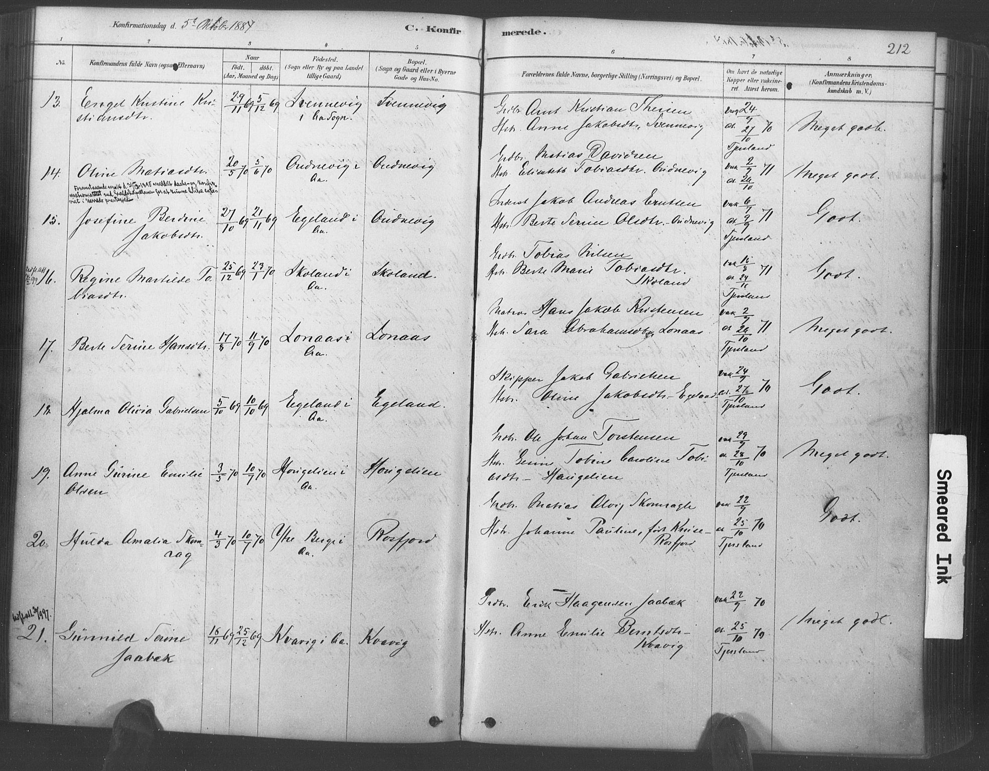 Lyngdal sokneprestkontor, AV/SAK-1111-0029/F/Fa/Fac/L0011: Ministerialbok nr. A 11, 1878-1893, s. 212