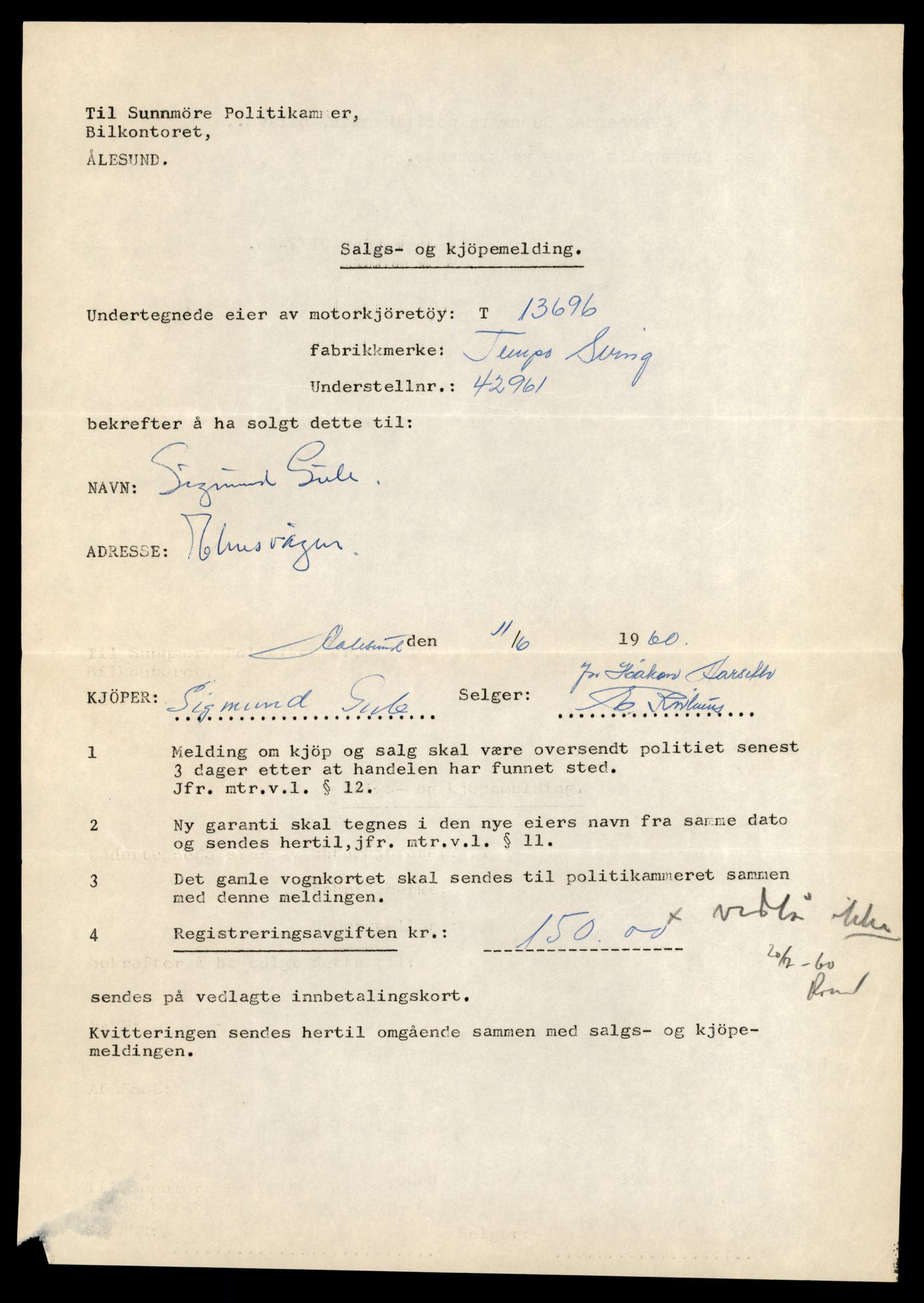 Møre og Romsdal vegkontor - Ålesund trafikkstasjon, AV/SAT-A-4099/F/Fe/L0040: Registreringskort for kjøretøy T 13531 - T 13709, 1927-1998, s. 2823