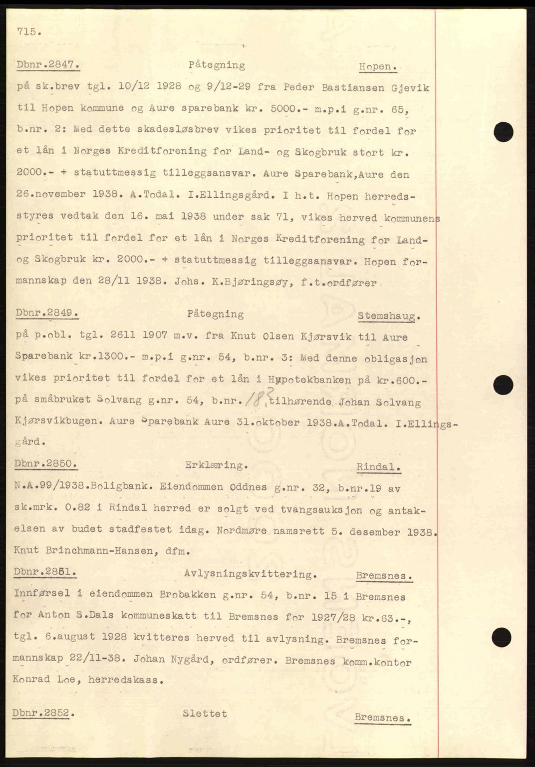 Nordmøre sorenskriveri, SAT/A-4132/1/2/2Ca: Pantebok nr. C80, 1936-1939, Dagboknr: 2847/1938