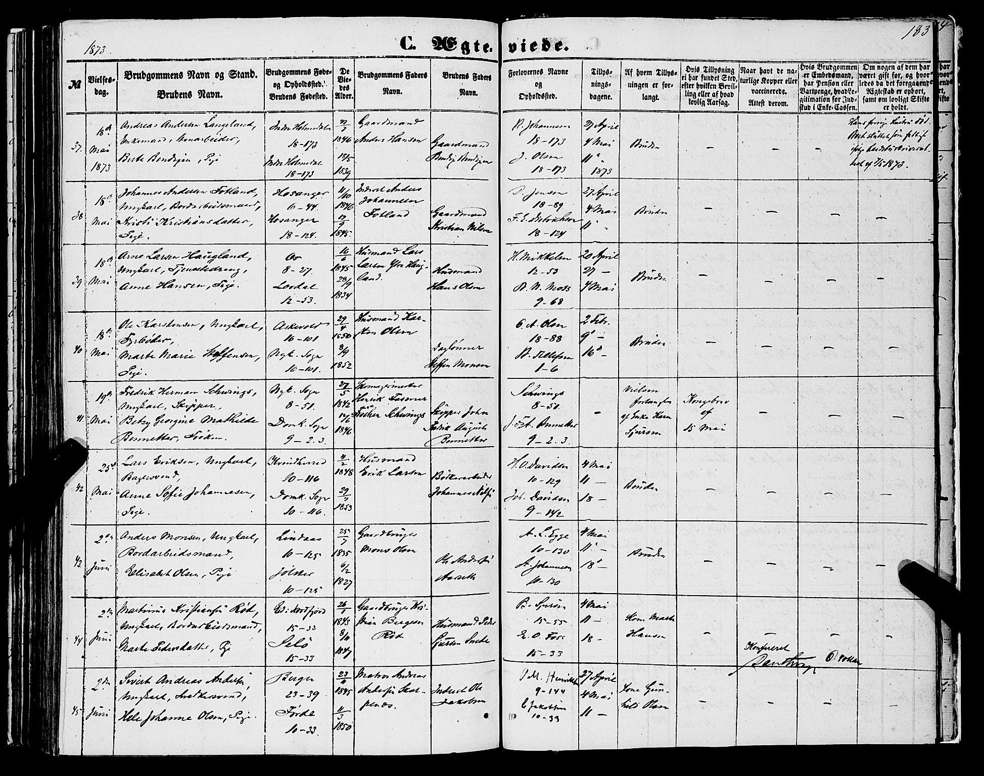 Domkirken sokneprestembete, AV/SAB-A-74801/H/Haa/L0034: Ministerialbok nr. D 2, 1853-1874, s. 183