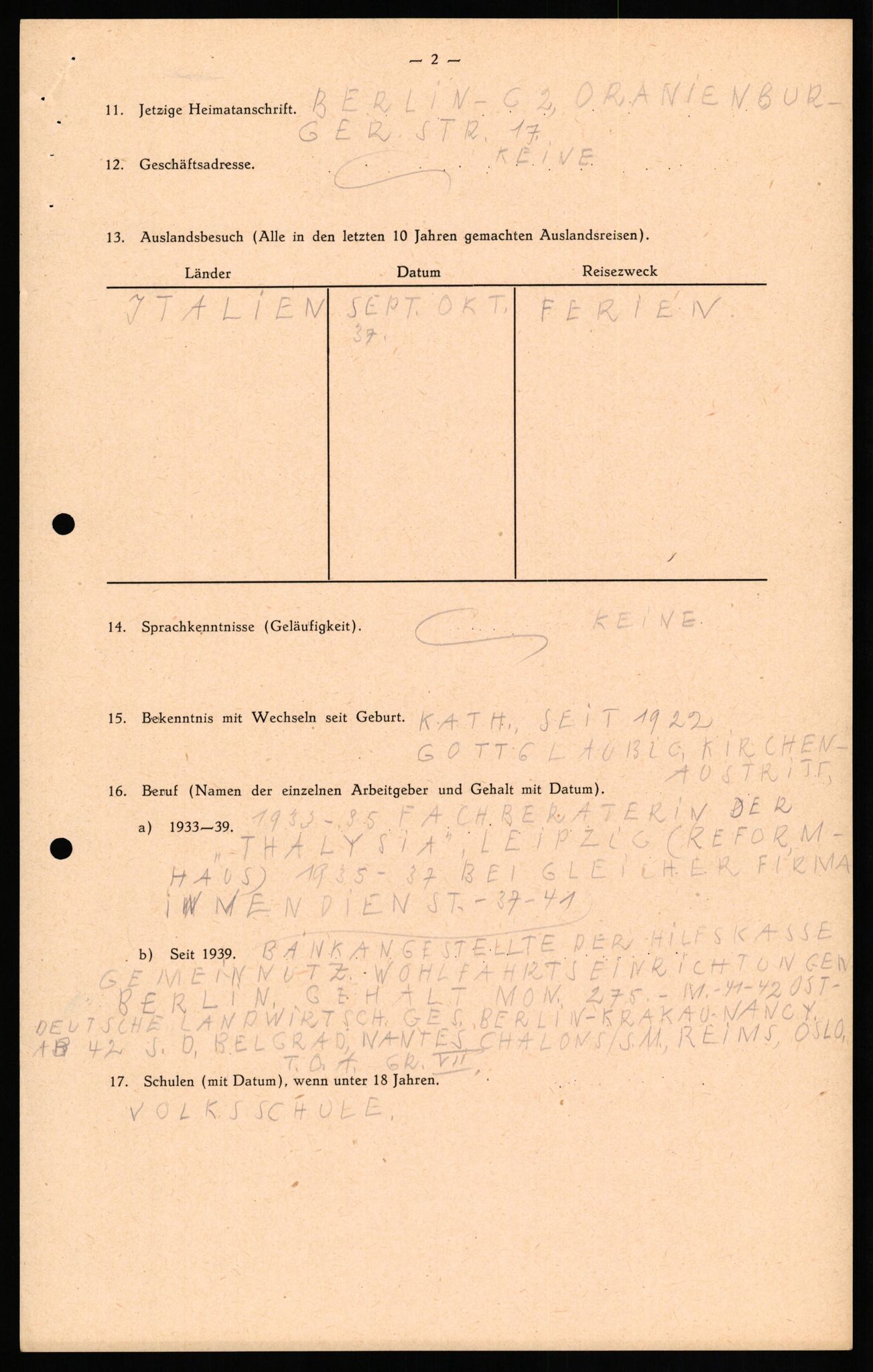 Forsvaret, Forsvarets overkommando II, RA/RAFA-3915/D/Db/L0027: CI Questionaires. Tyske okkupasjonsstyrker i Norge. Tyskere., 1945-1946, s. 514