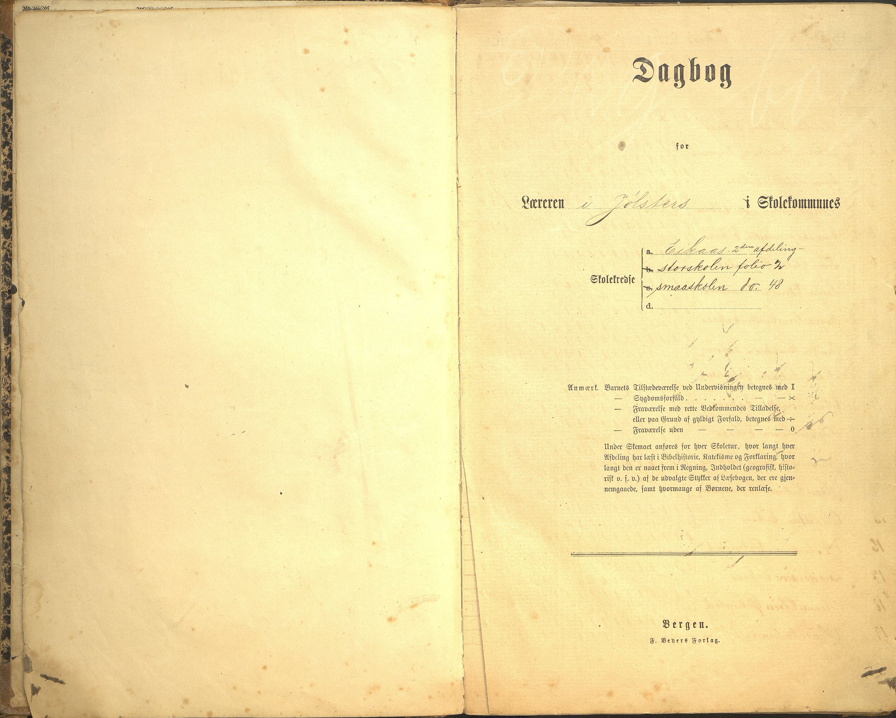 Jølster kommune. Eikås skule, VLFK/K-14310.520.02/543/L0002: dagbok Eikås skule, 1892-1910