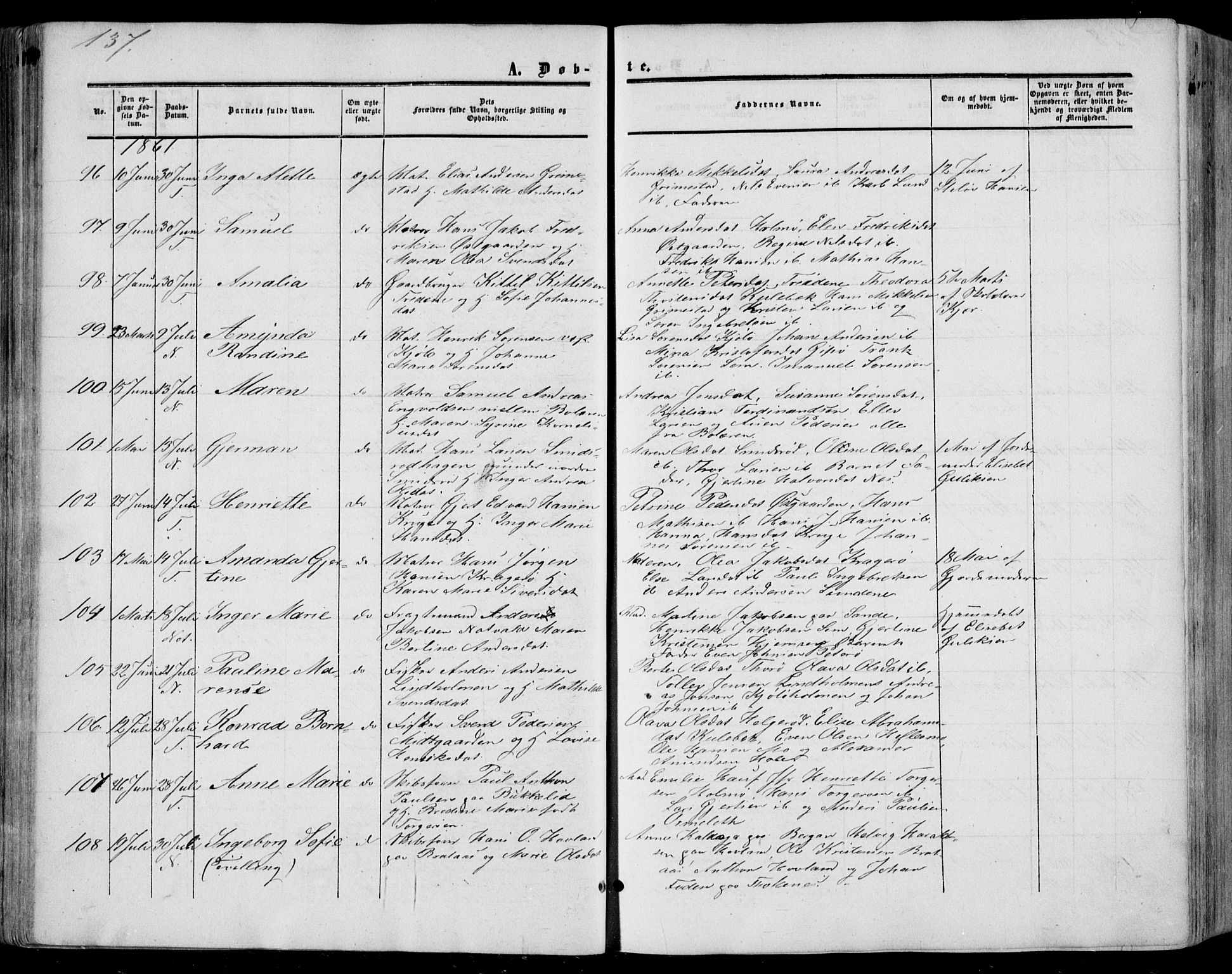 Nøtterøy kirkebøker, AV/SAKO-A-354/F/Fa/L0006: Ministerialbok nr. I 6, 1852-1864, s. 137