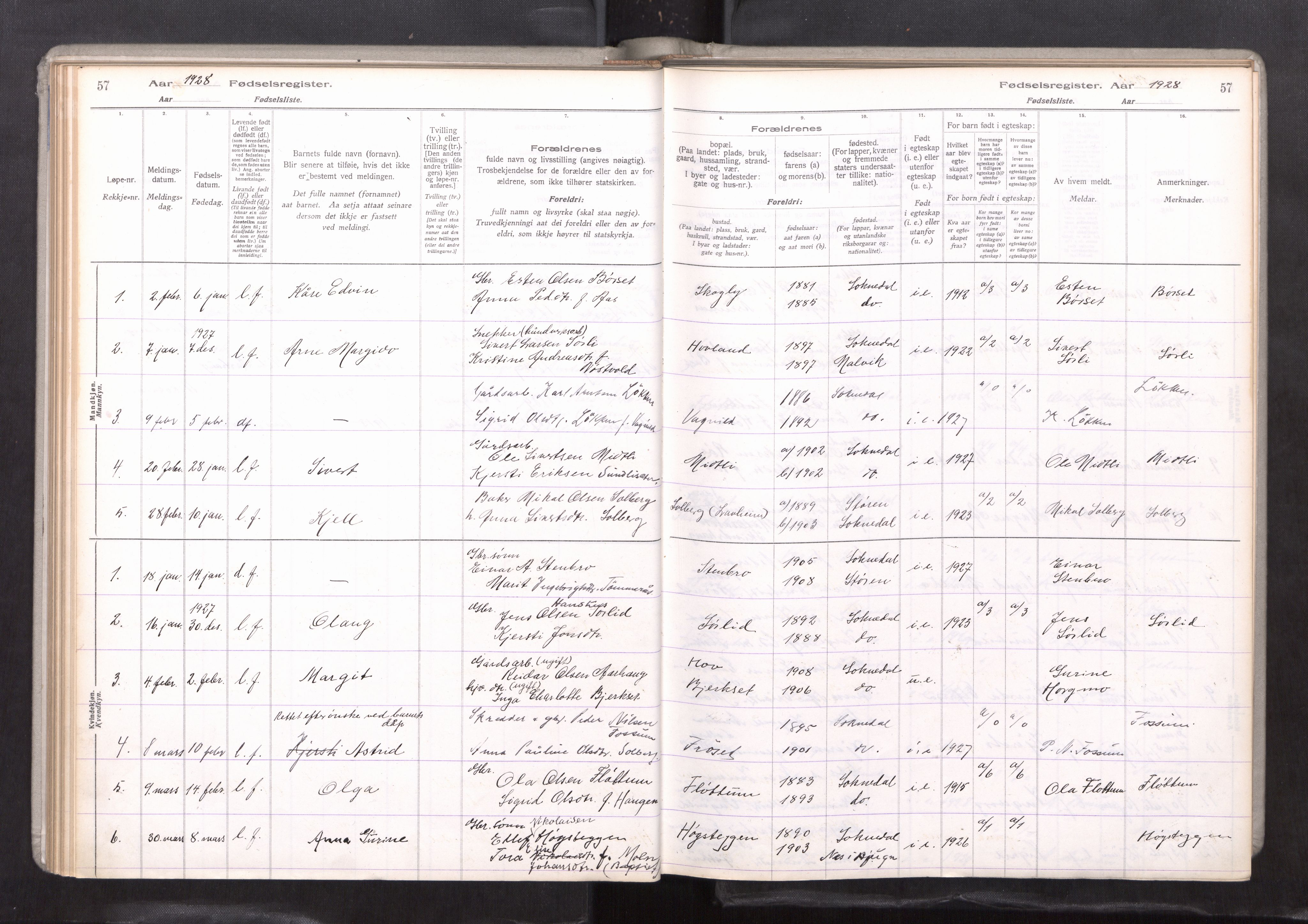 Ministerialprotokoller, klokkerbøker og fødselsregistre - Sør-Trøndelag, AV/SAT-A-1456/689/L1048: Fødselsregister nr. 689---, 1916-1962, s. 57