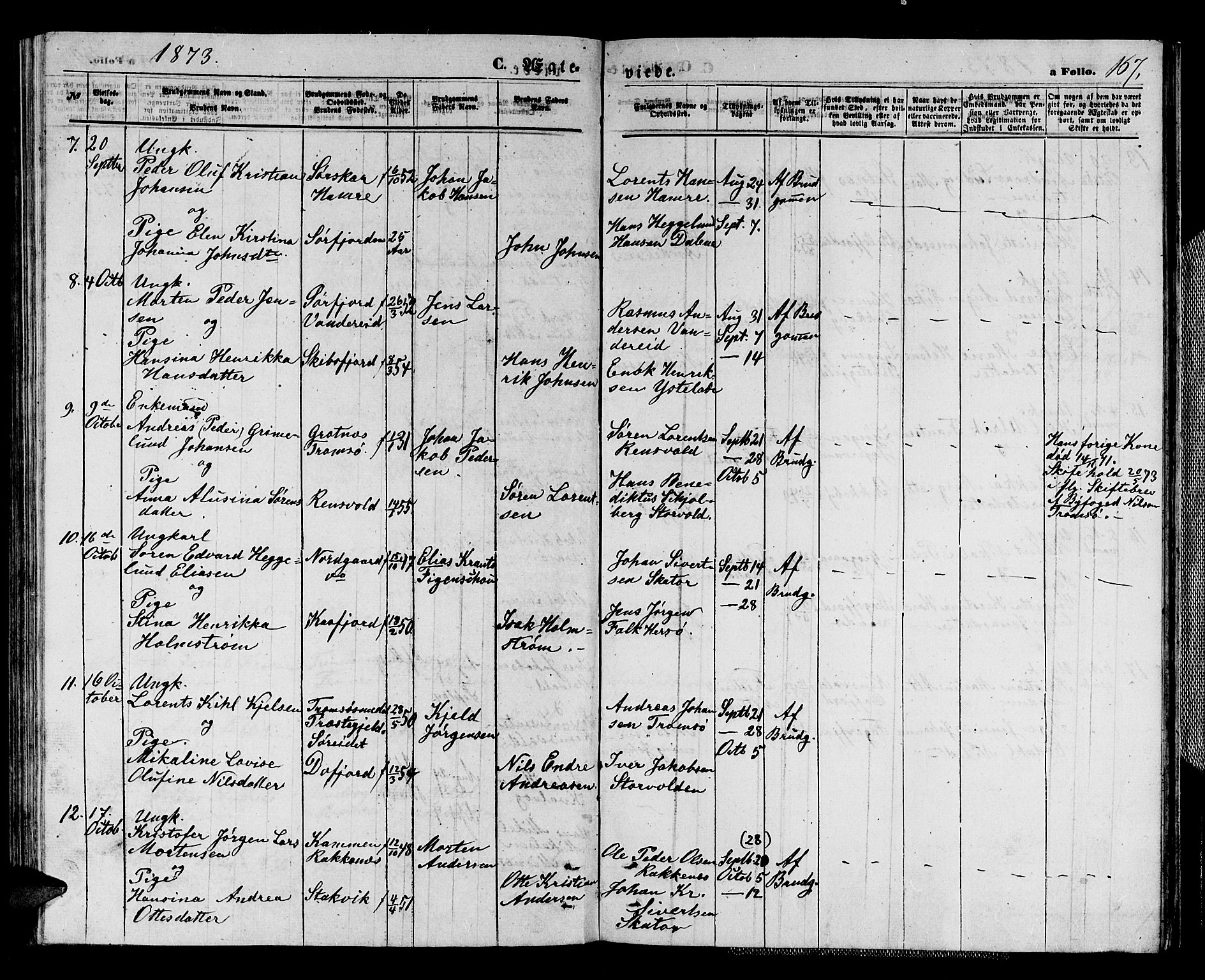 Karlsøy sokneprestembete, AV/SATØ-S-1299/H/Ha/Hab/L0003klokker: Klokkerbok nr. 3, 1862-1877, s. 167