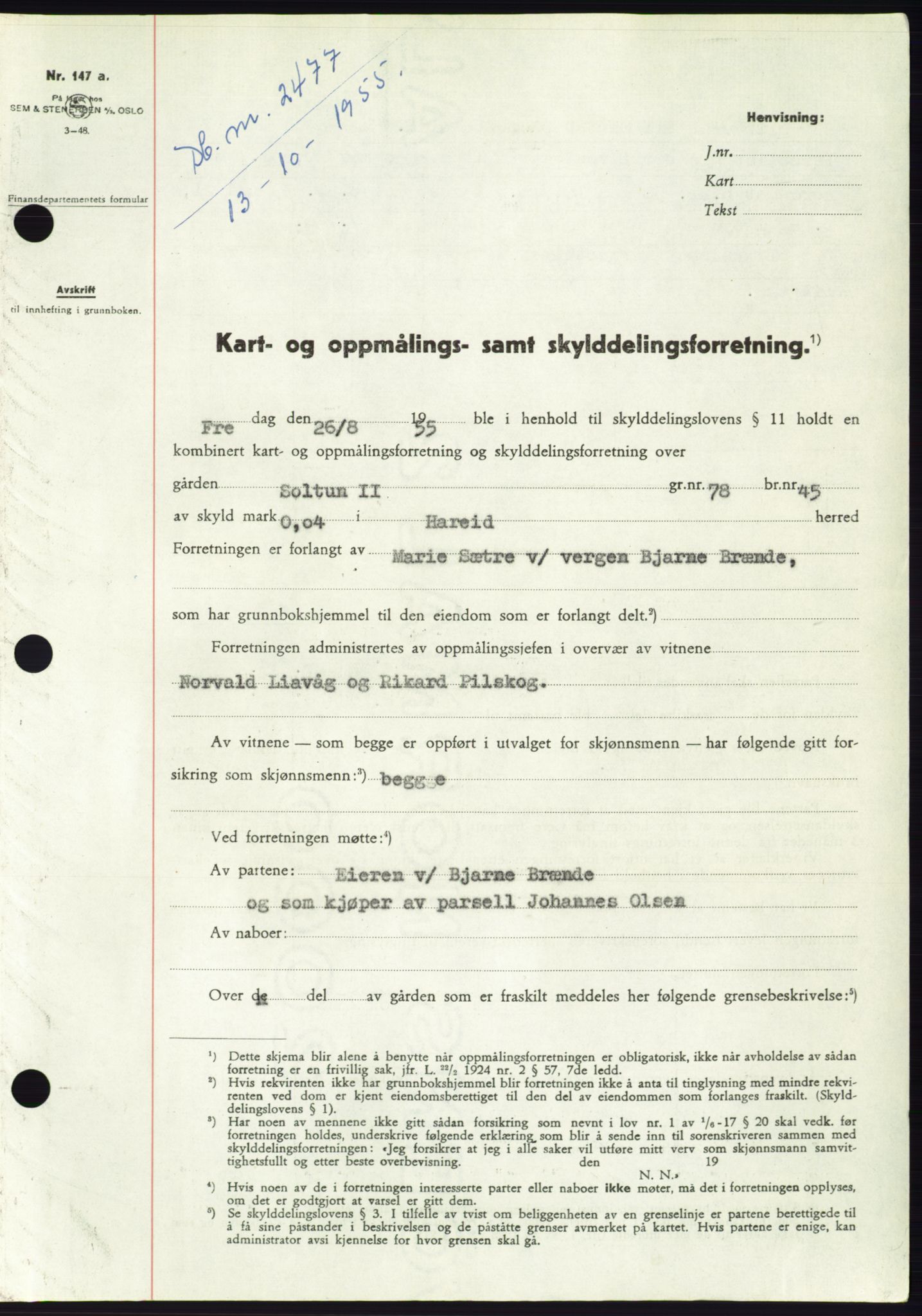 Søre Sunnmøre sorenskriveri, SAT/A-4122/1/2/2C/L0102: Pantebok nr. 28A, 1955-1956, Dagboknr: 2477/1955