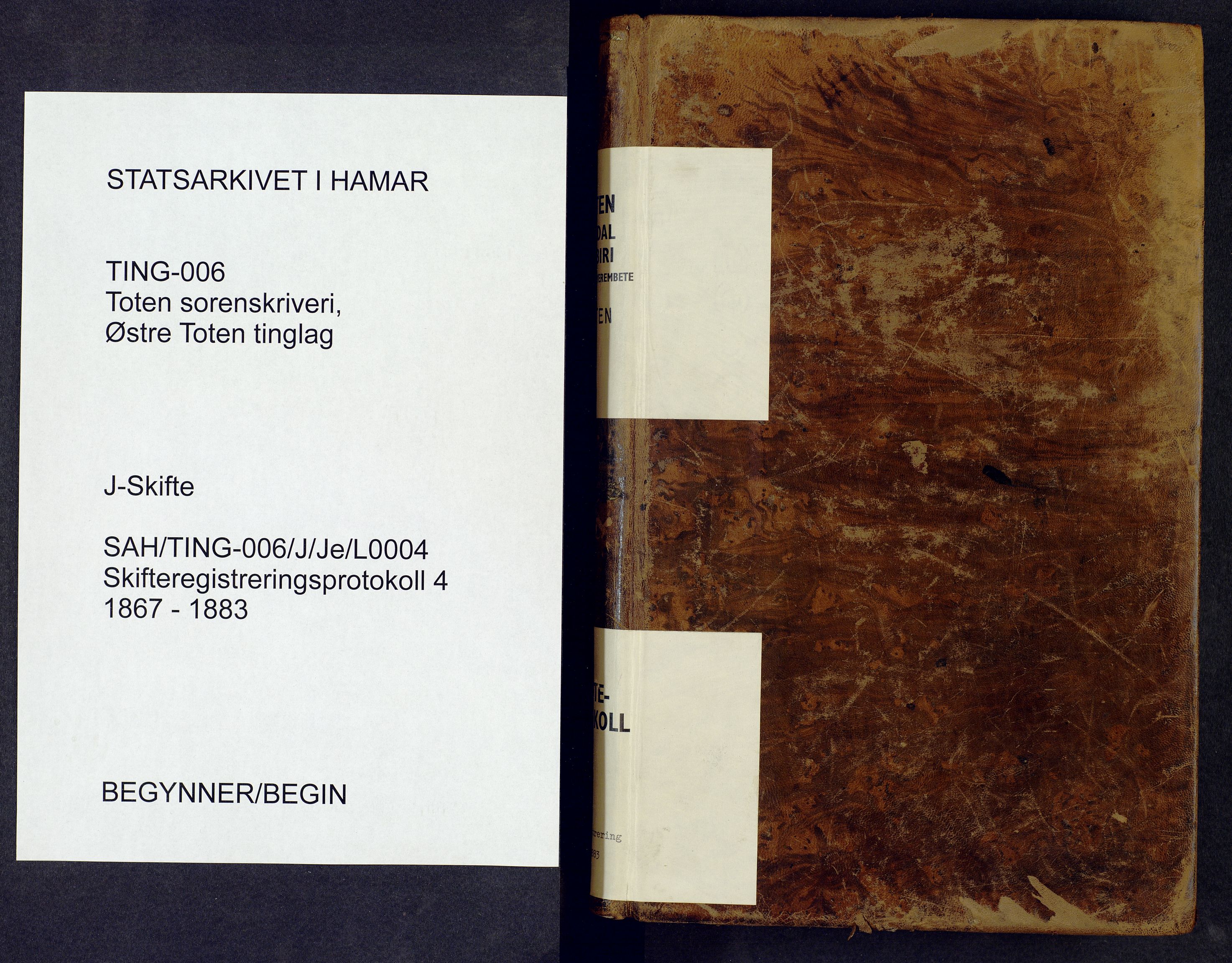 Toten tingrett, AV/SAH-TING-006/J/Je/L0004: Skifteregistreringsprotokoll - Østre Toten, 1867-1883