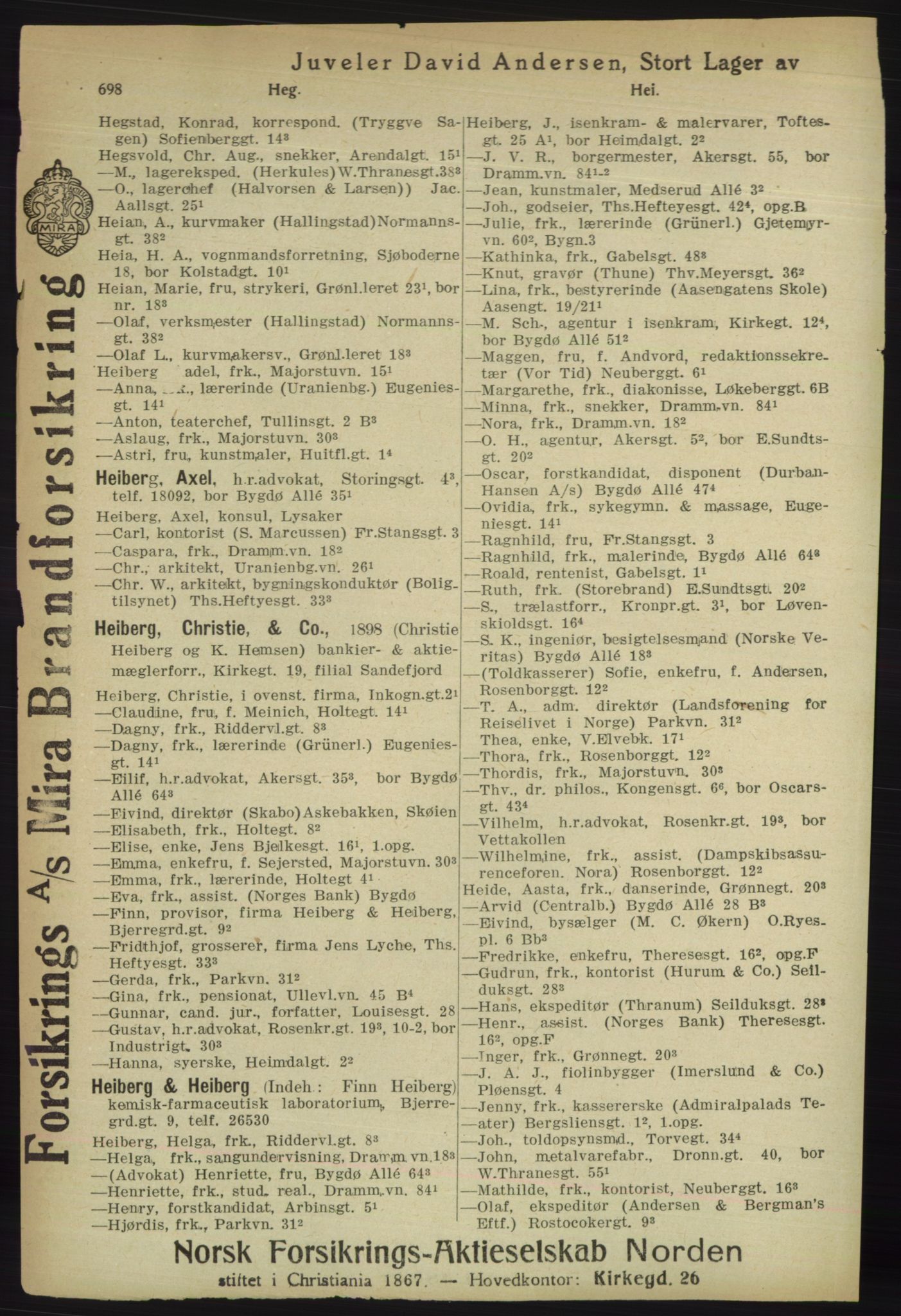 Kristiania/Oslo adressebok, PUBL/-, 1918, s. 723