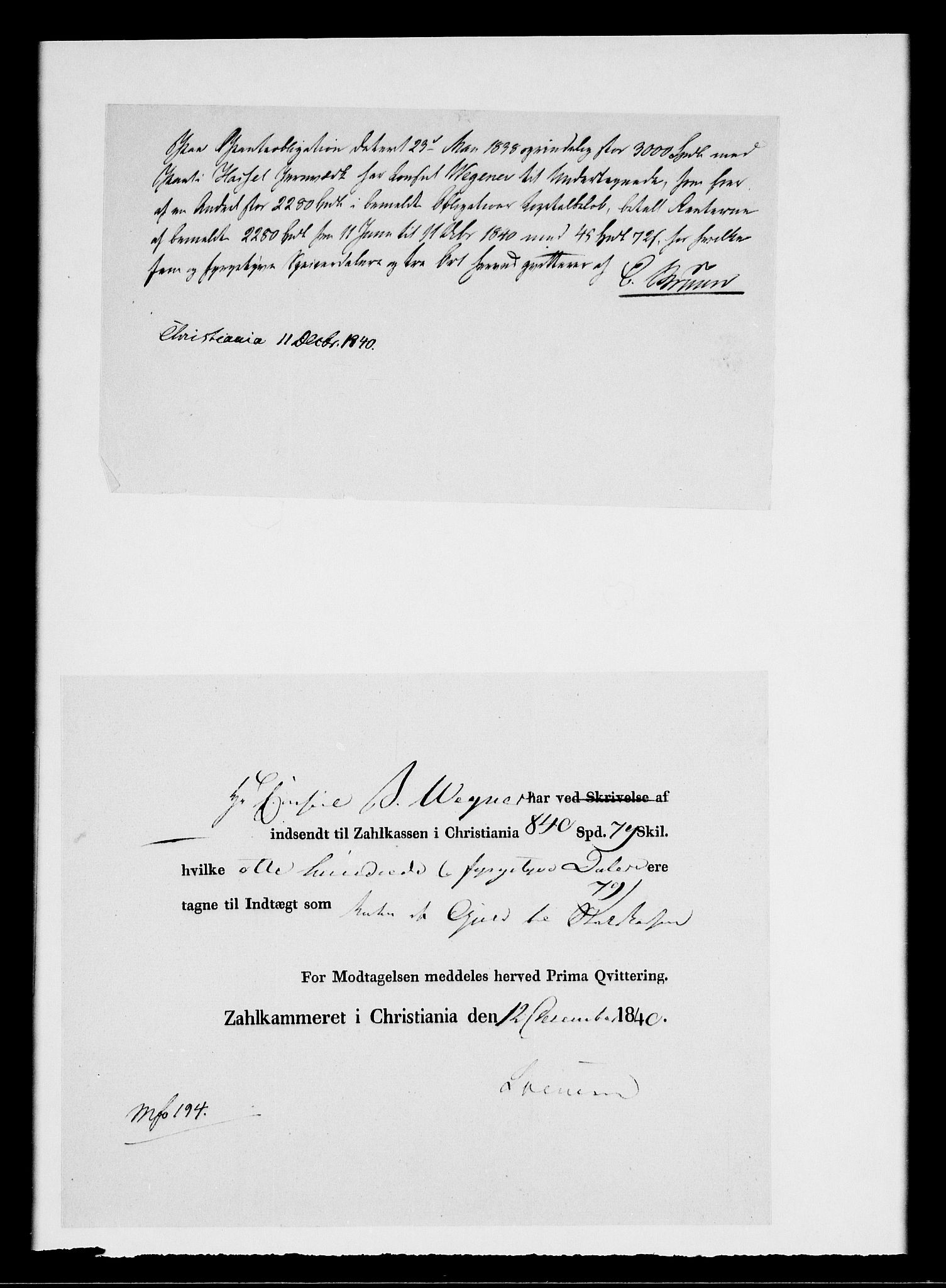 Modums Blaafarveværk, RA/PA-0157/G/Gd/Gdc/L0213/0001: -- / Quiteringer for betalte Capital Afdrag og Renter, 1840-1847, s. 4