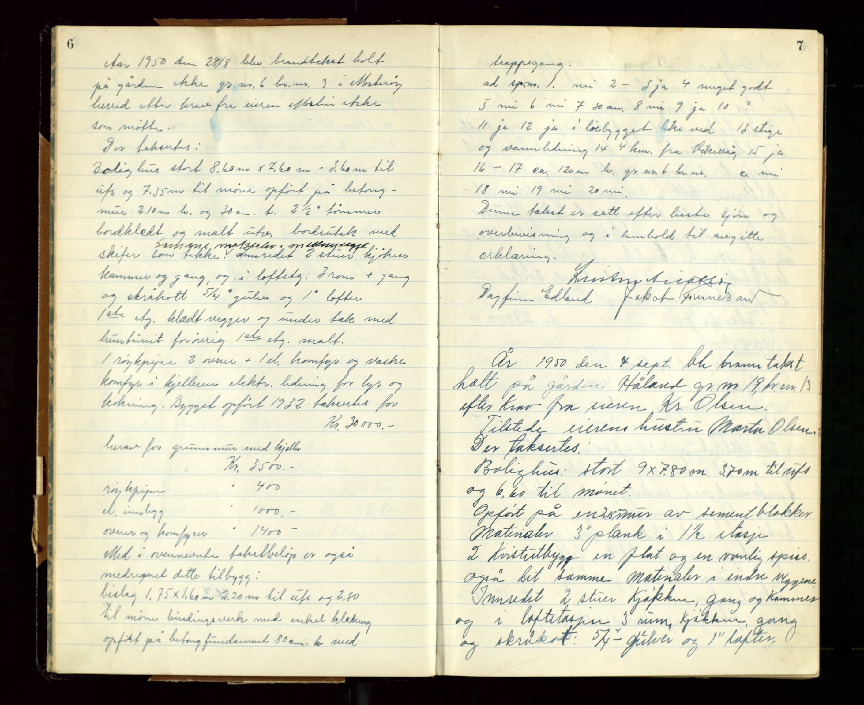 Rennesøy lensmannskontor, AV/SAST-A-100165/Goa/L0003: "Brandtakstprotokoll", 1950-1955, s. 6-7