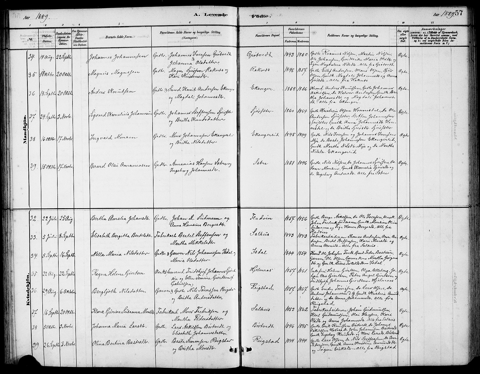 Hamre sokneprestembete, AV/SAB-A-75501/H/Ha/Hab: Klokkerbok nr. B 3, 1881-1898, s. 57