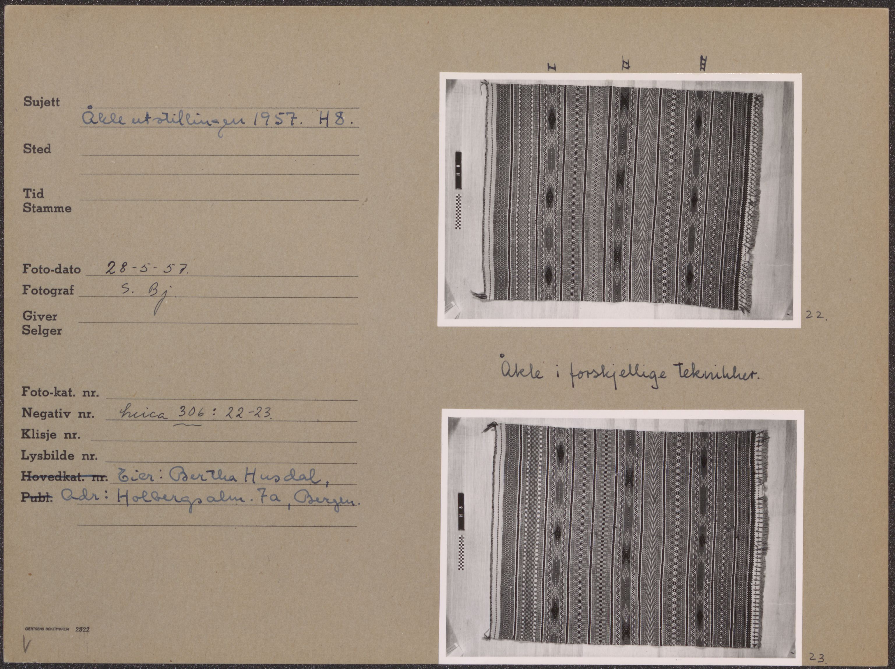 Åkleprosjektet 1957, UMB/A008/F/Fa/L0001/0004: Registreringskort Smettåkle A-H / Smettåkler H, 1957