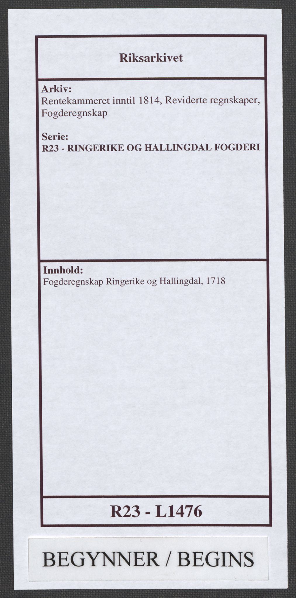 Rentekammeret inntil 1814, Reviderte regnskaper, Fogderegnskap, RA/EA-4092/R23/L1476: Fogderegnskap Ringerike og Hallingdal, 1718, s. 1