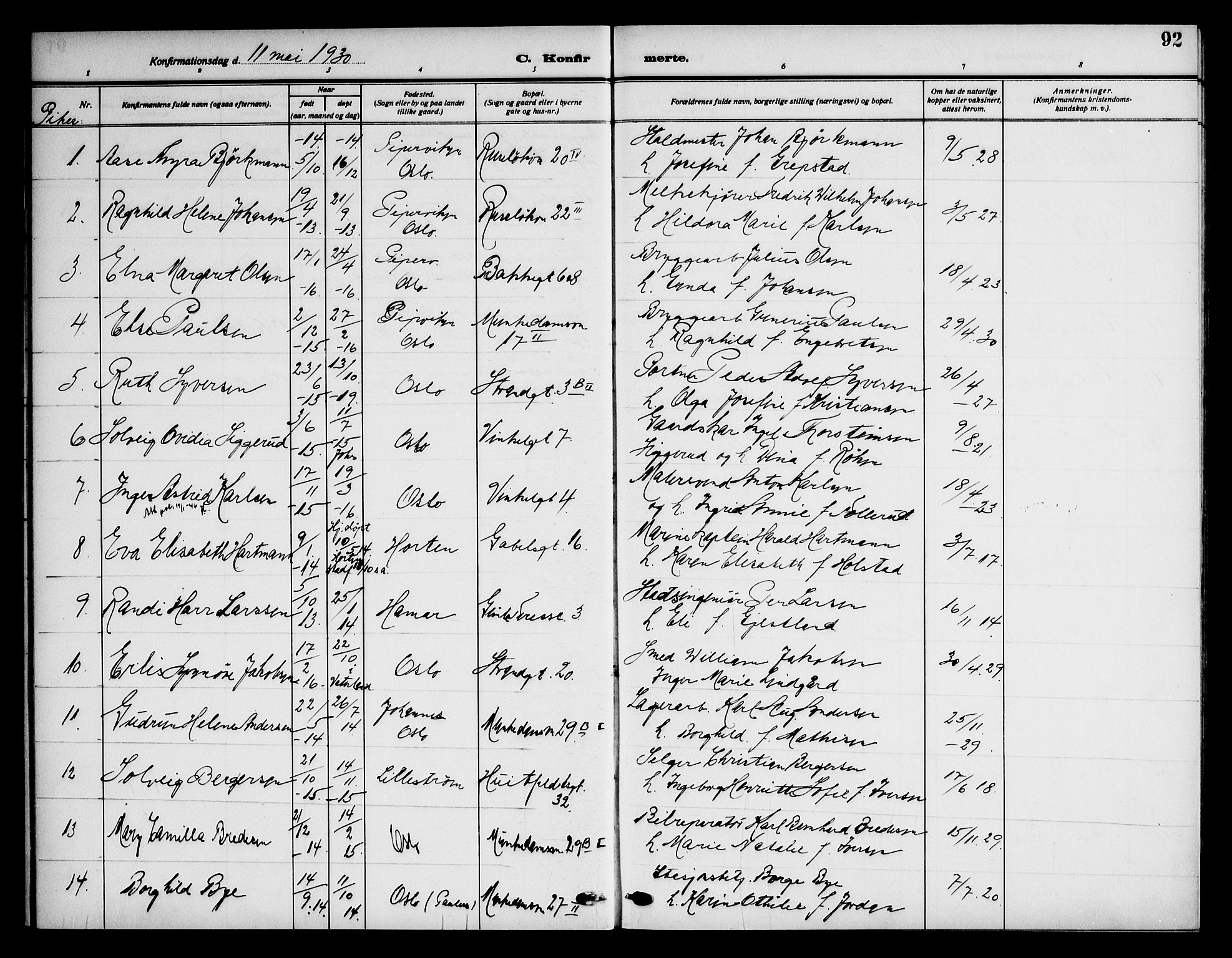 Piperviken prestekontor Kirkebøker, AV/SAO-A-10874/F/L0001: Ministerialbok nr. 1, 1911-1958, s. 92